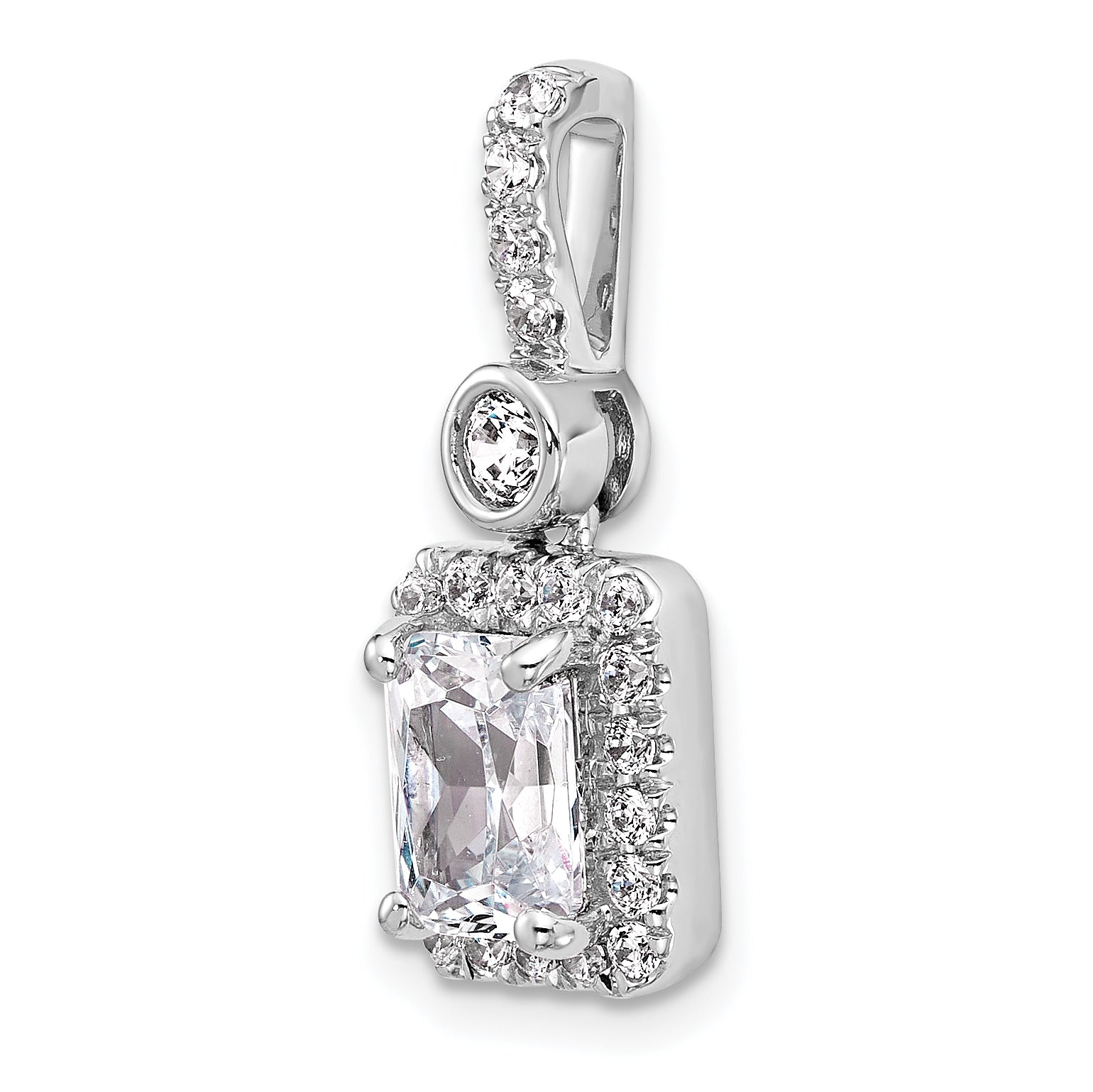 14k White Gold 2 carat Lab Grown Diamond VS+ F+ Radiant Complete Halo Pendant