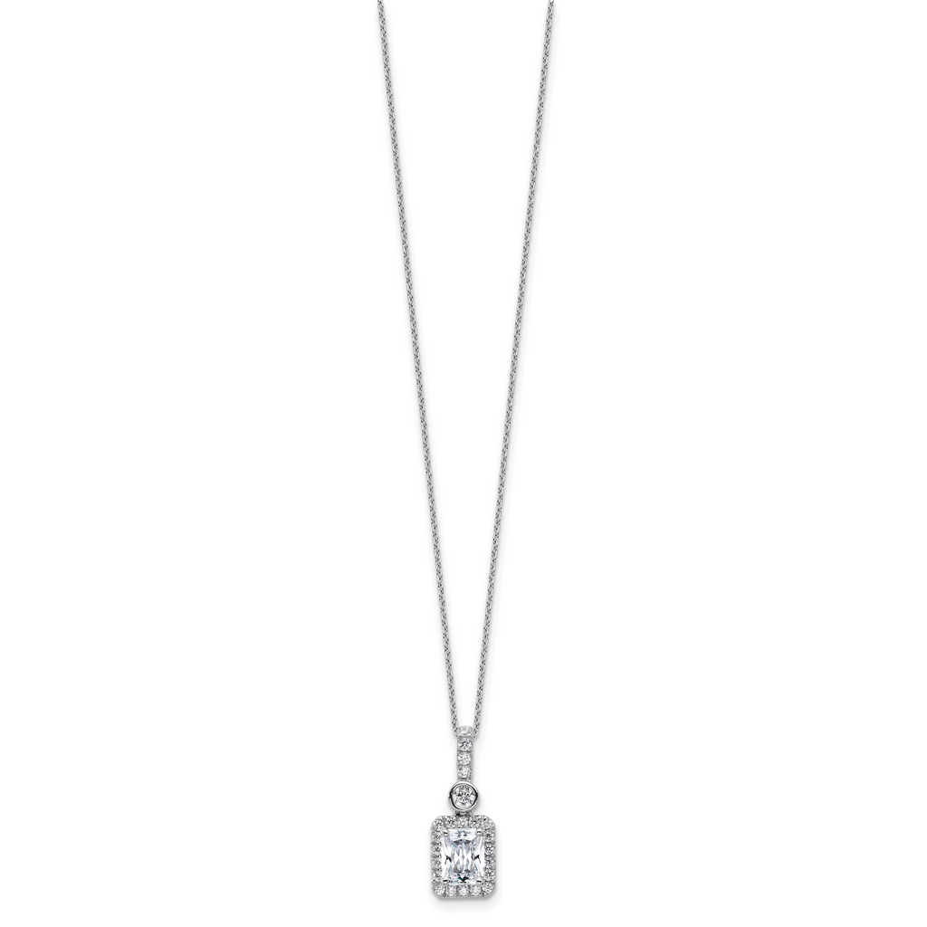 14k White Gold 2 carat Lab Grown Diamond VS/SI+ G+ Radiant Complete 18 inch Halo Pendant Necklace