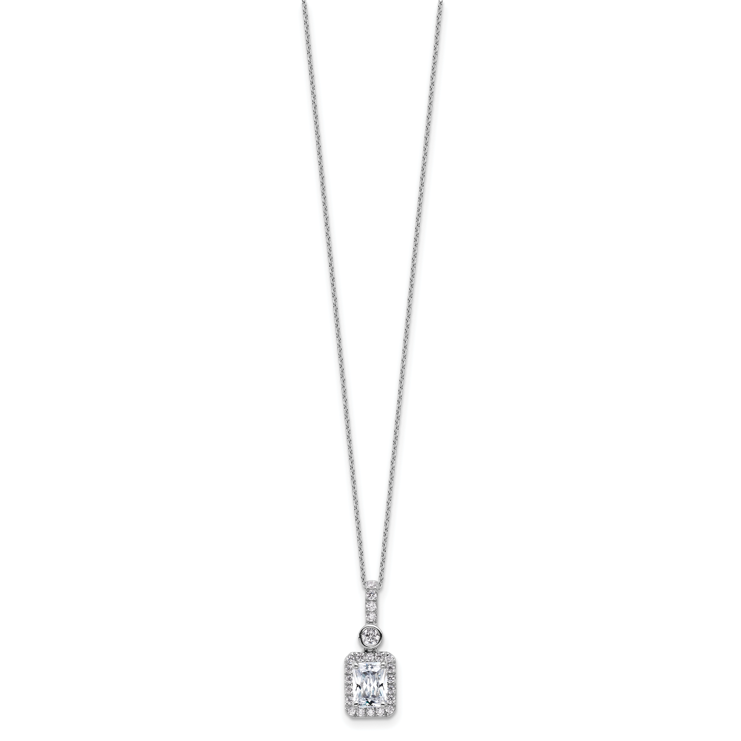 14k White Gold 2 carat Lab Grown Diamond VS/SI+ G+ Radiant Complete 18 inch Halo Pendant Necklace