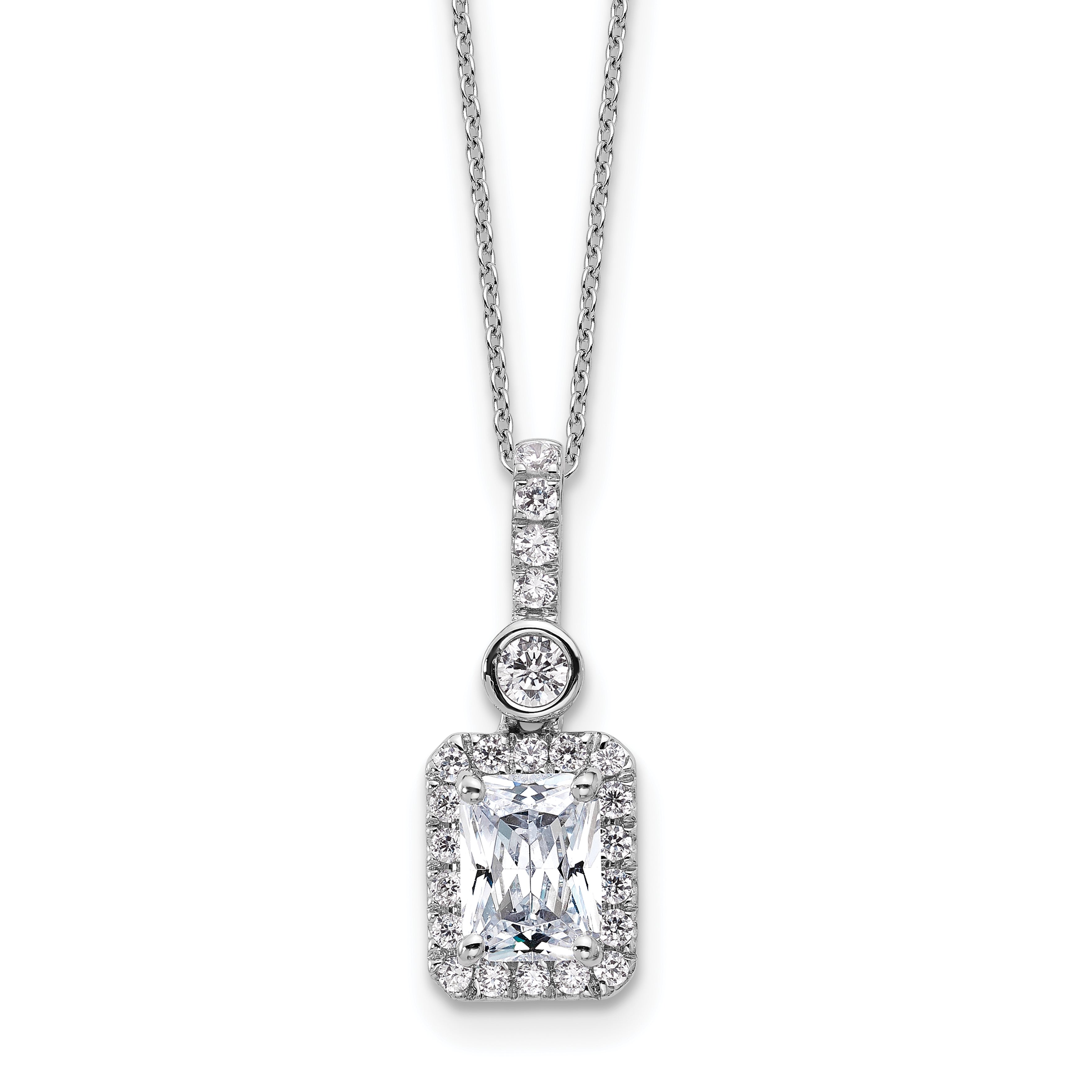 14k White Gold 2 carat Lab Grown Diamond VS+ F+ Radiant Complete 18 inch Halo Pendant Necklace