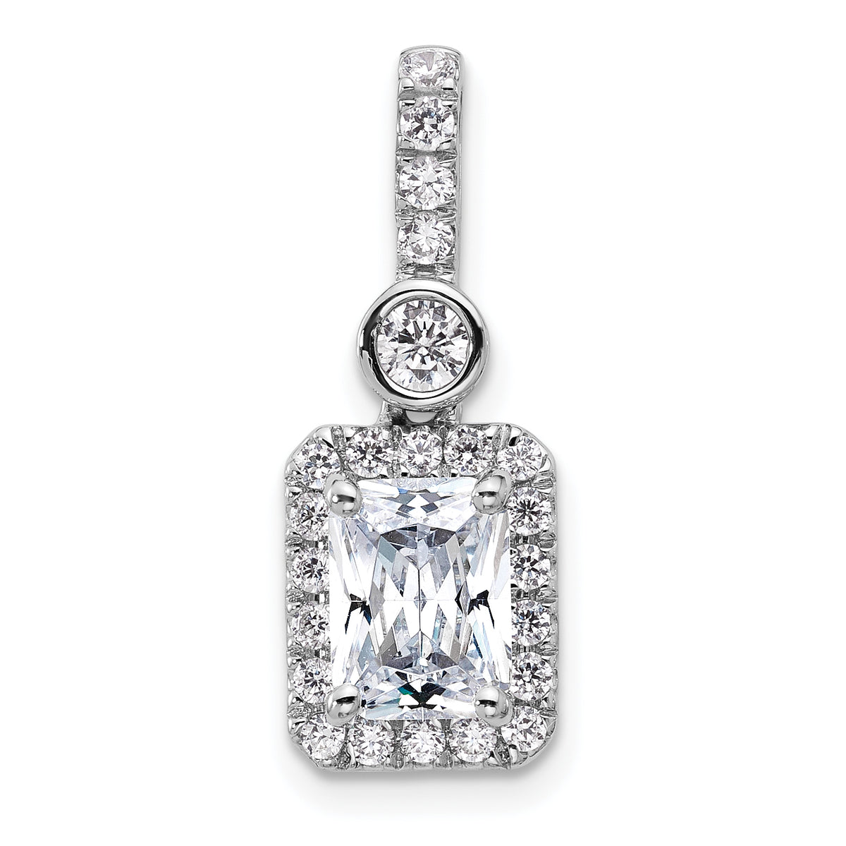14k White Gold 2 carat Certified Lab Grown Diamond VS/SI+ G+ Radiant Complete Halo Pendant