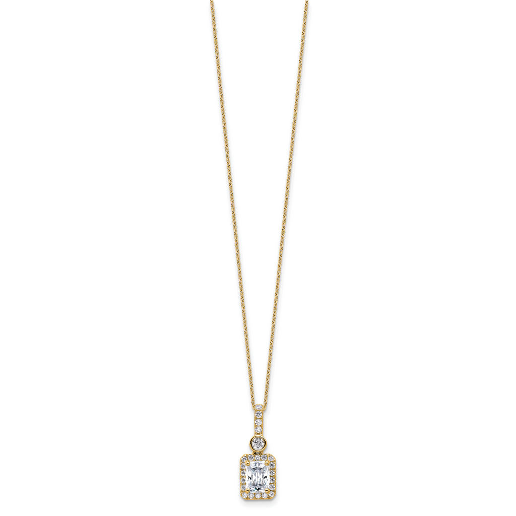 14k 2 carat Lab Grown Diamond VS/SI+ G+ Radiant Complete 18 inch Halo Pendant Necklace