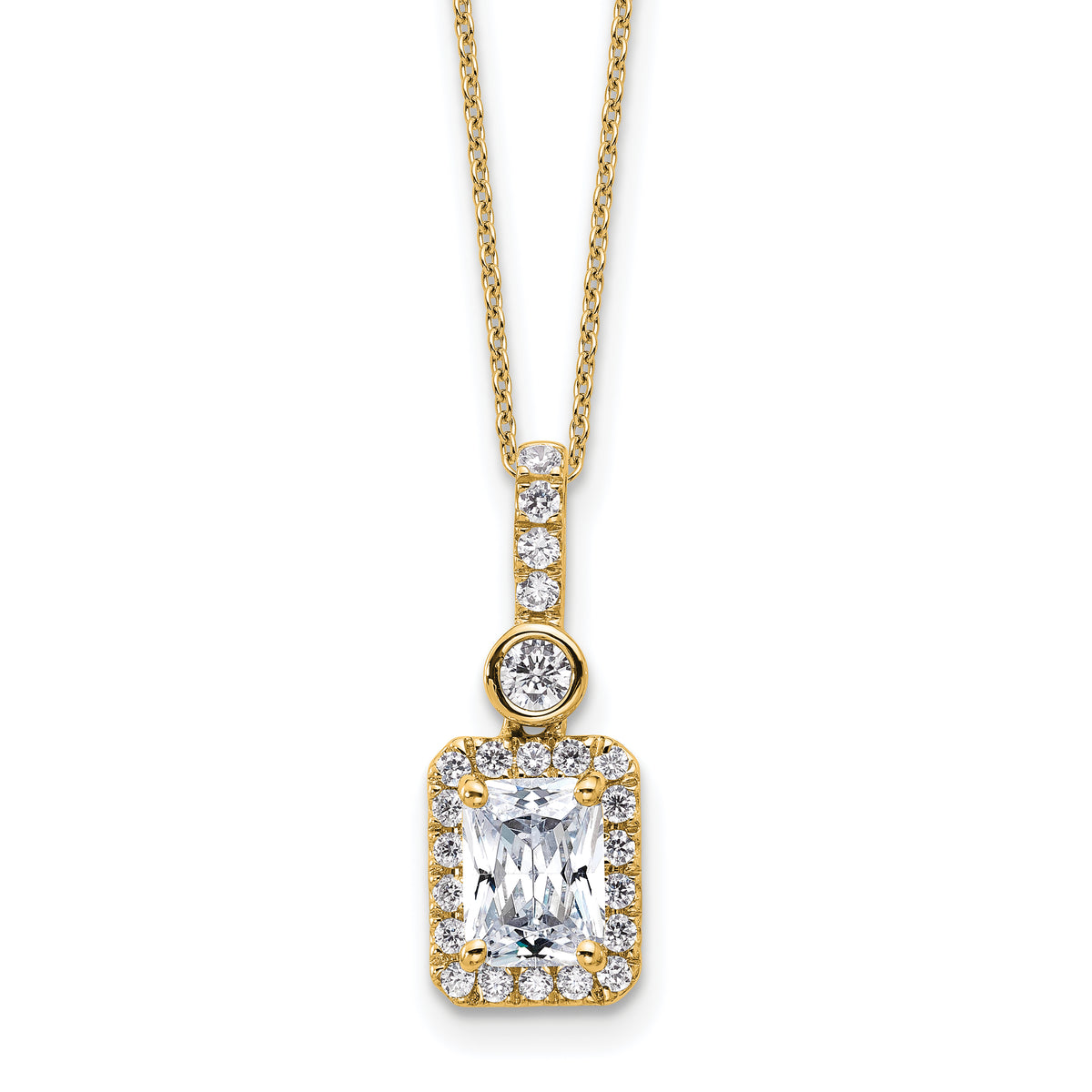 14k 2 carat Lab Grown Diamond VS/SI+ G+ Radiant Complete 18 inch Halo Pendant Necklace