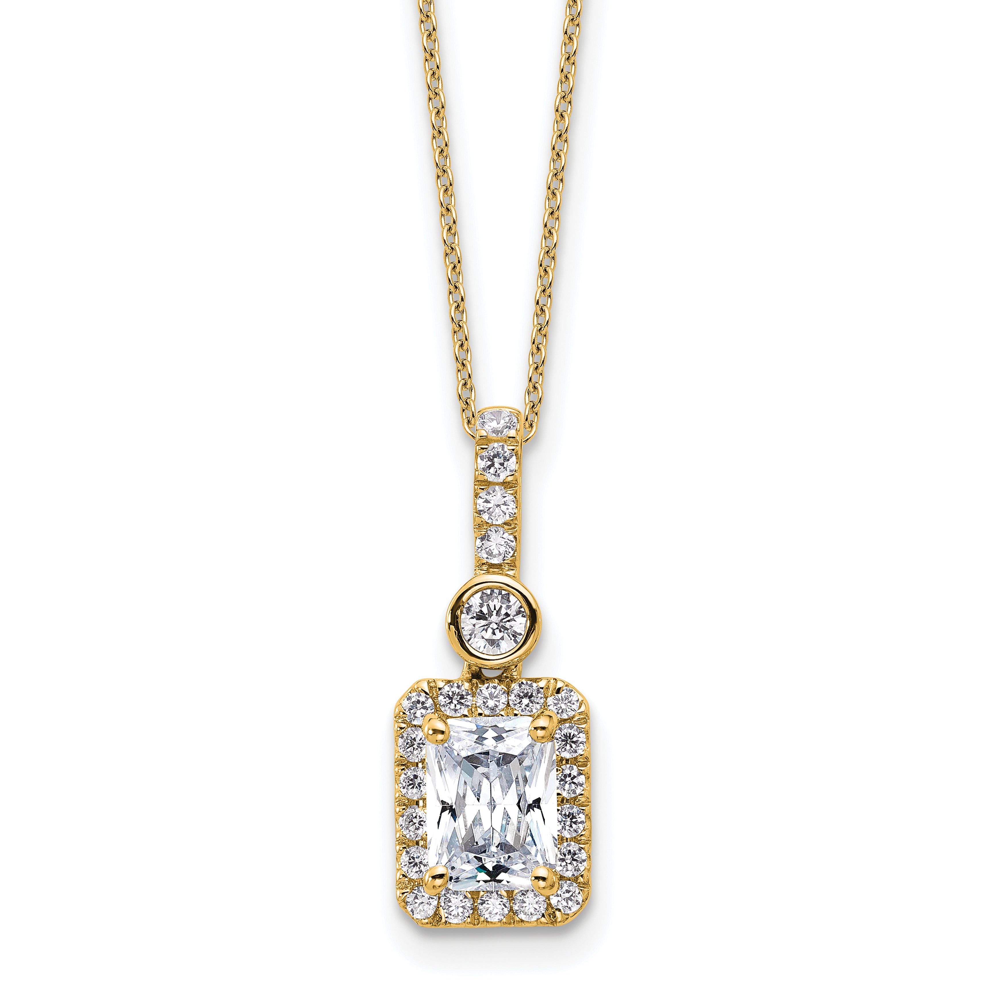 14k 2 carat Lab Grown Diamond VS+ F+ Radiant Complete 18 inch Halo Pendant Necklace