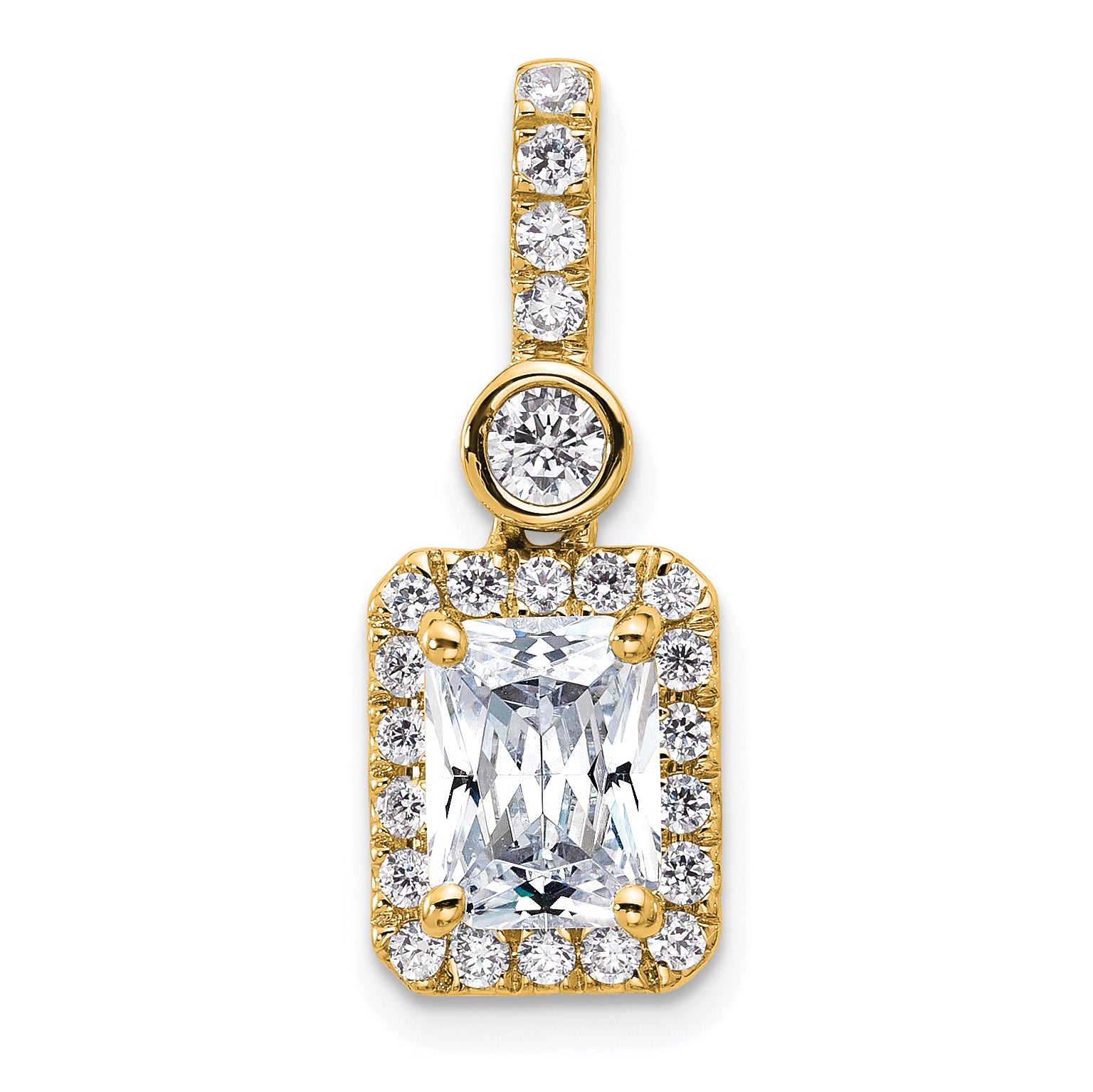 14k 2 carat Lab Grown Diamond VS+ F+ Radiant Complete Halo Pendant