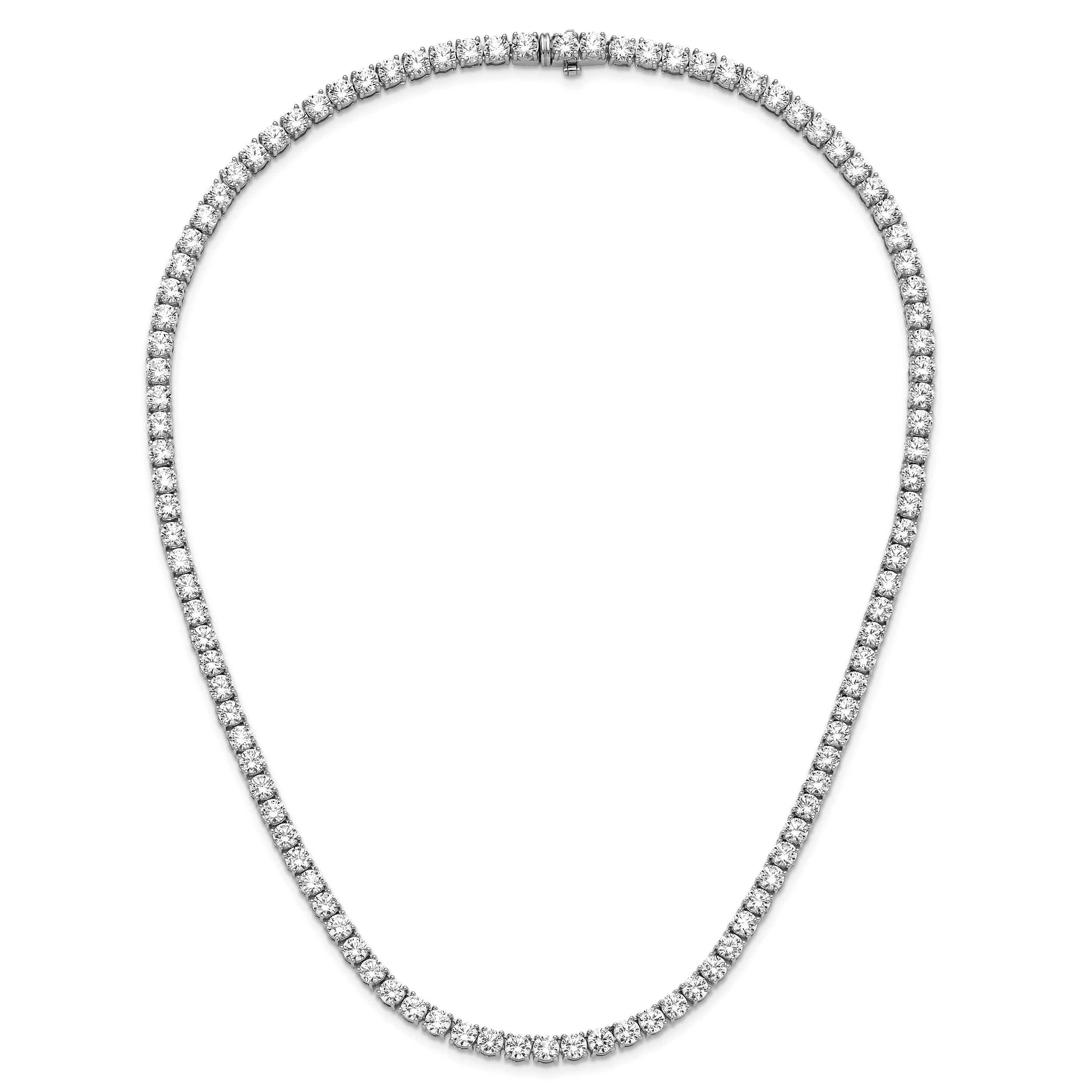 14k White Gold 27 1/4 carat Lab Grown Diamond VS+ F+ Complete Round 18 inch Straight Tennis Necklace