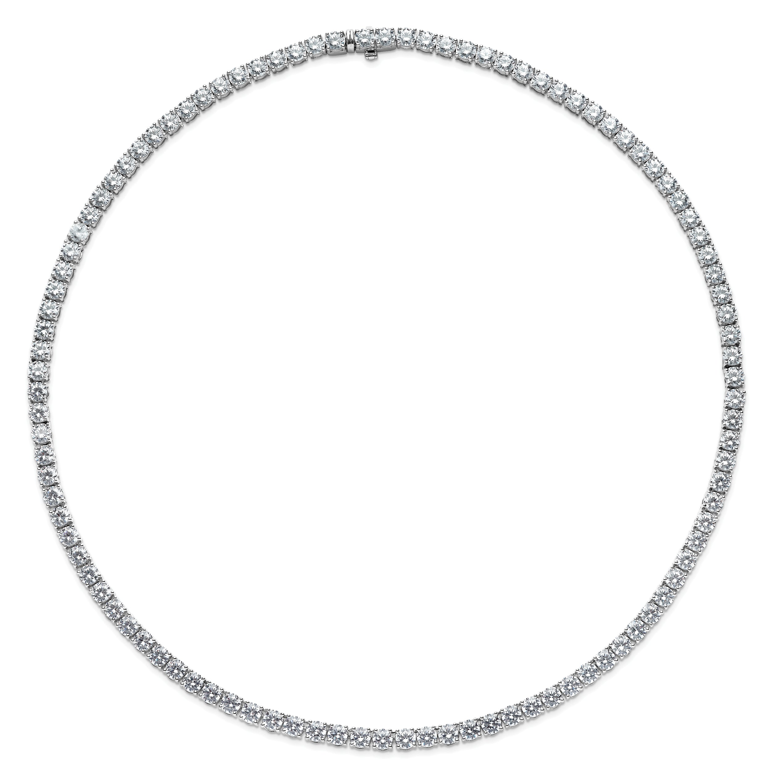 14k White Gold 27 1/4 carat Lab Grown Diamond VS+ F+ Complete Round 18 inch Straight Tennis Necklace