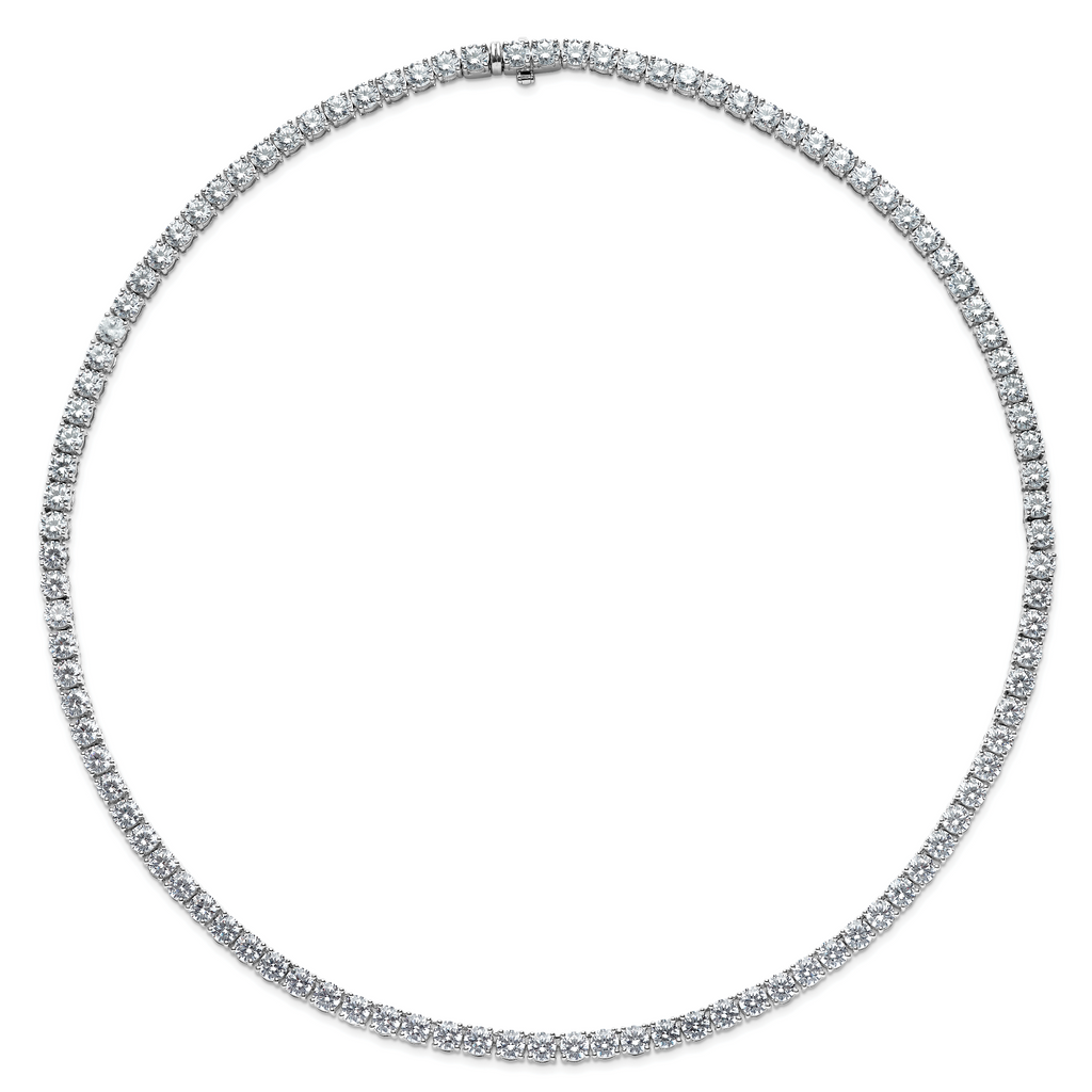 14k White Gold 44 carat Lab Grown Diamond VS/SI+ G+ Complete Round 18 inch Straight Tennis Necklace