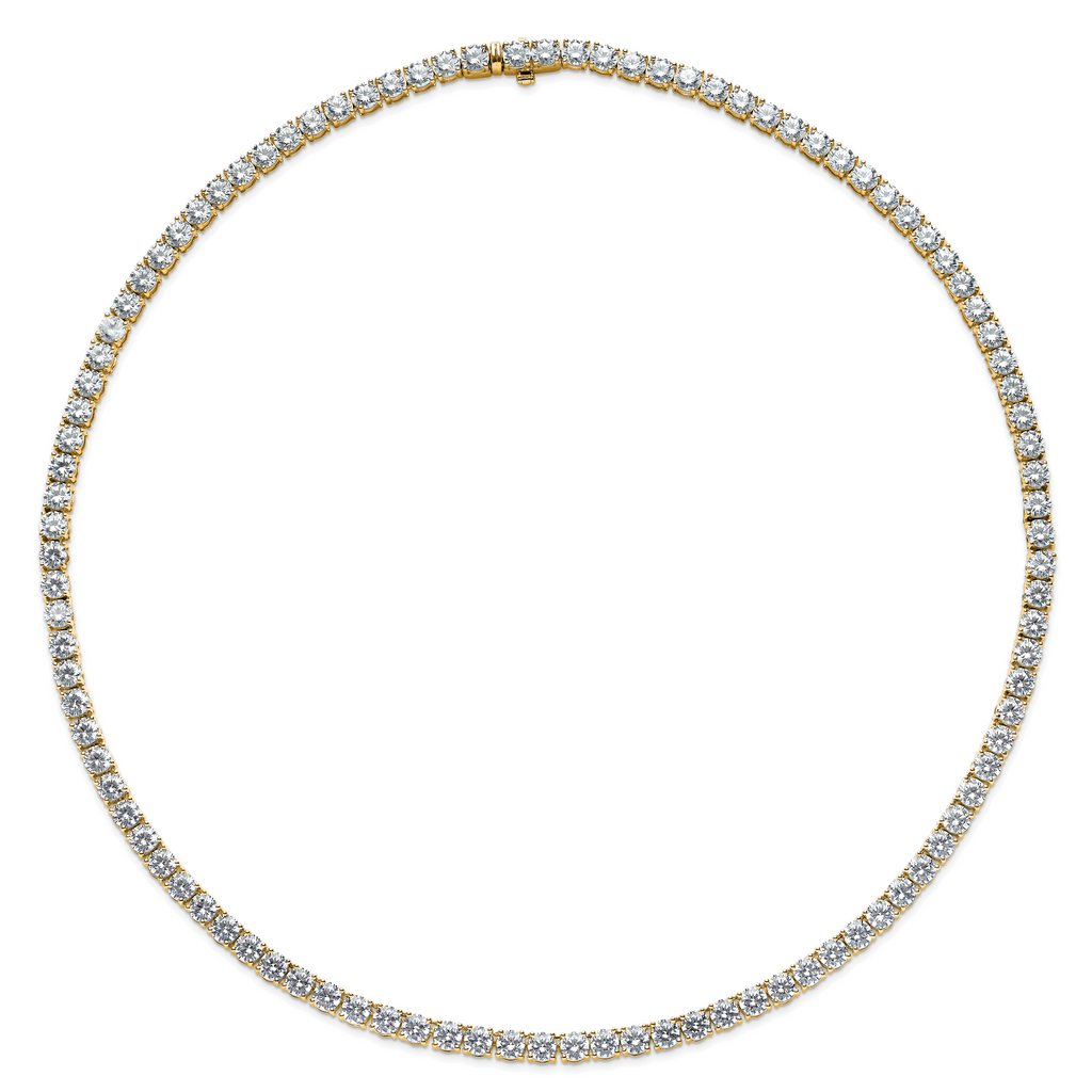 14k 27 1/4 carat Lab Grown Diamond VS+ F+ Complete Round 18 inch Straight Tennis Necklace