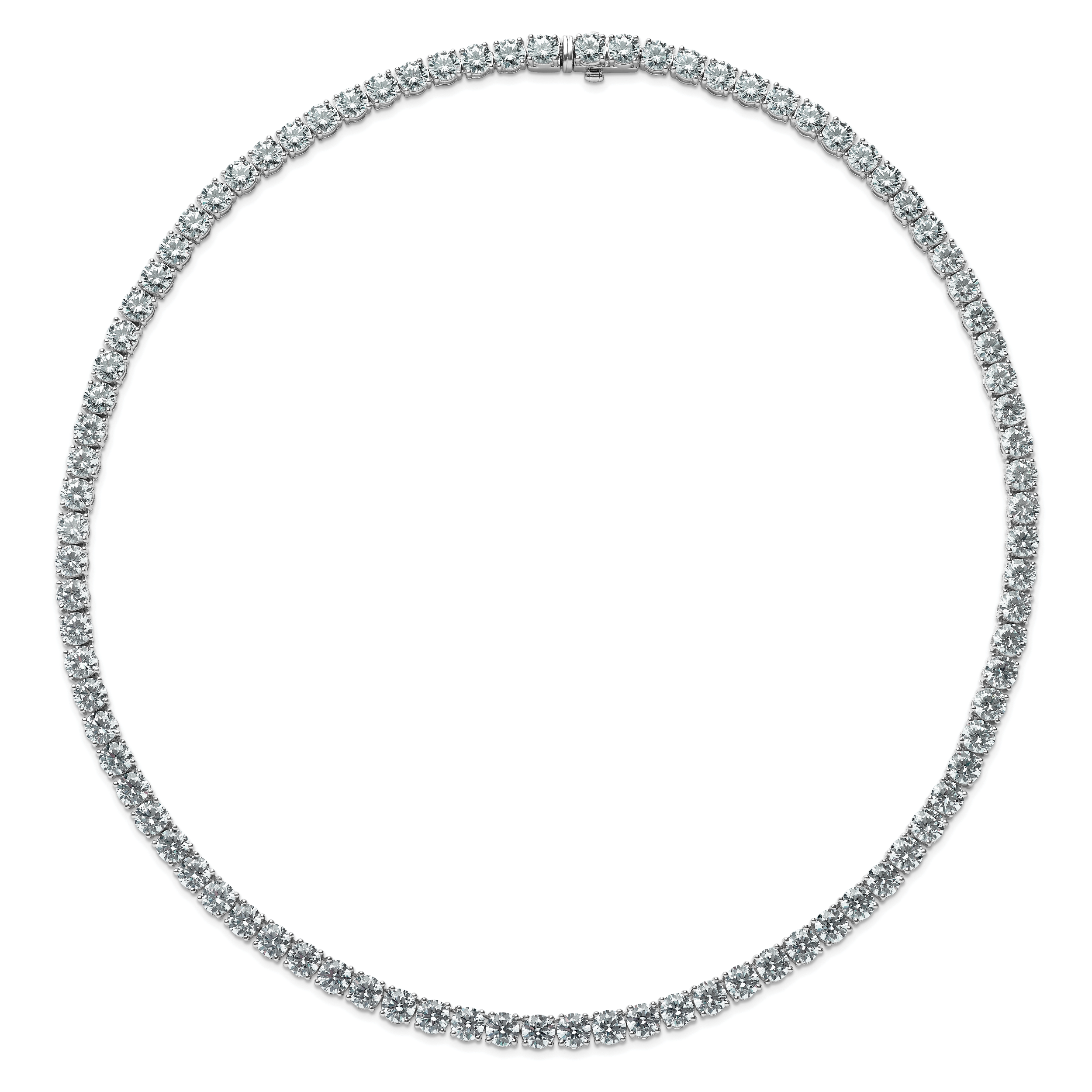 14k White Gold 68 1/4 carat Lab Grown Diamond VS+ F+ Complete Round 22 inch Straight Tennis Necklace