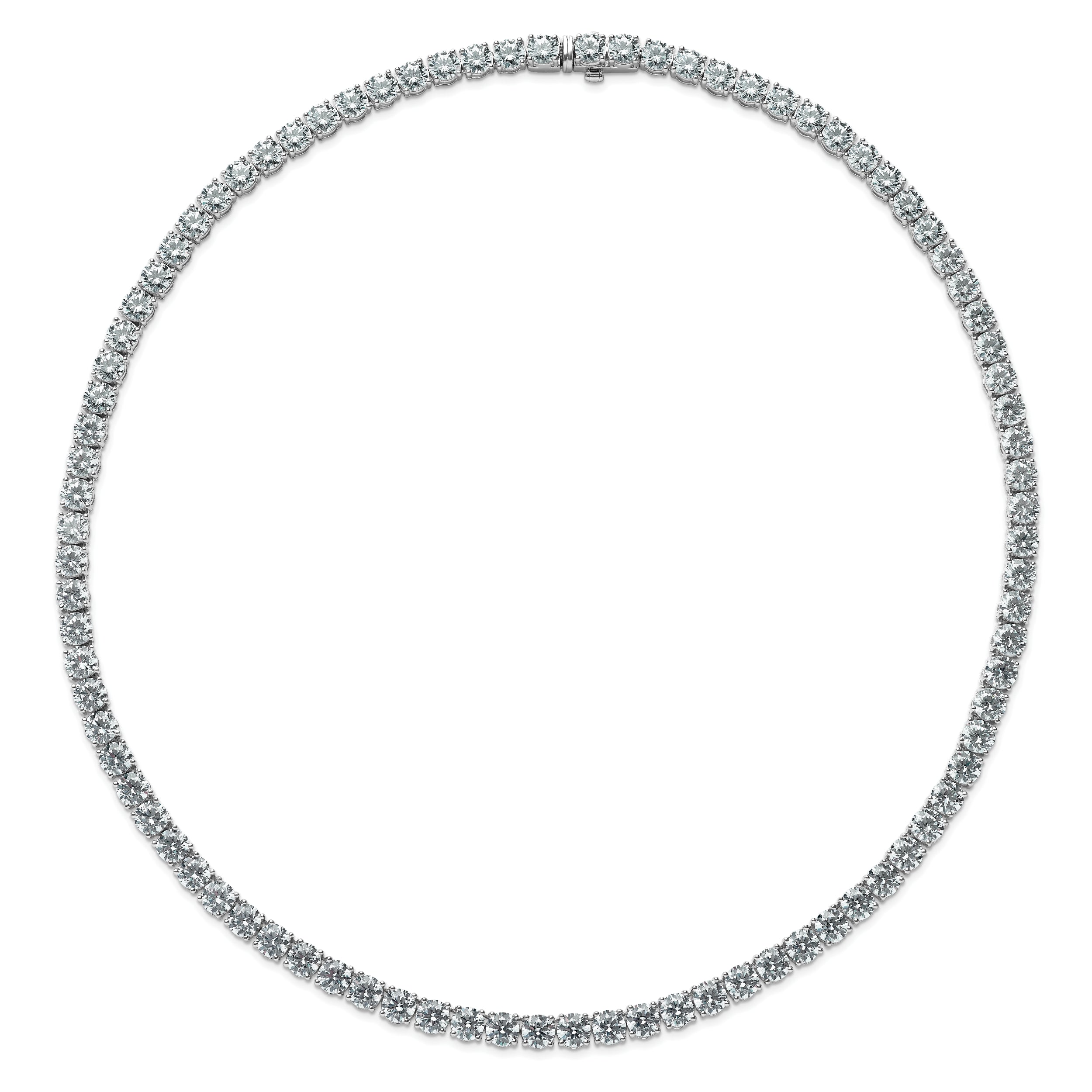 14k White Gold 56 1/4 carat Lab Grown Diamond VS/SI+ G+ Complete Round 18 inch Straight Tennis Necklace
