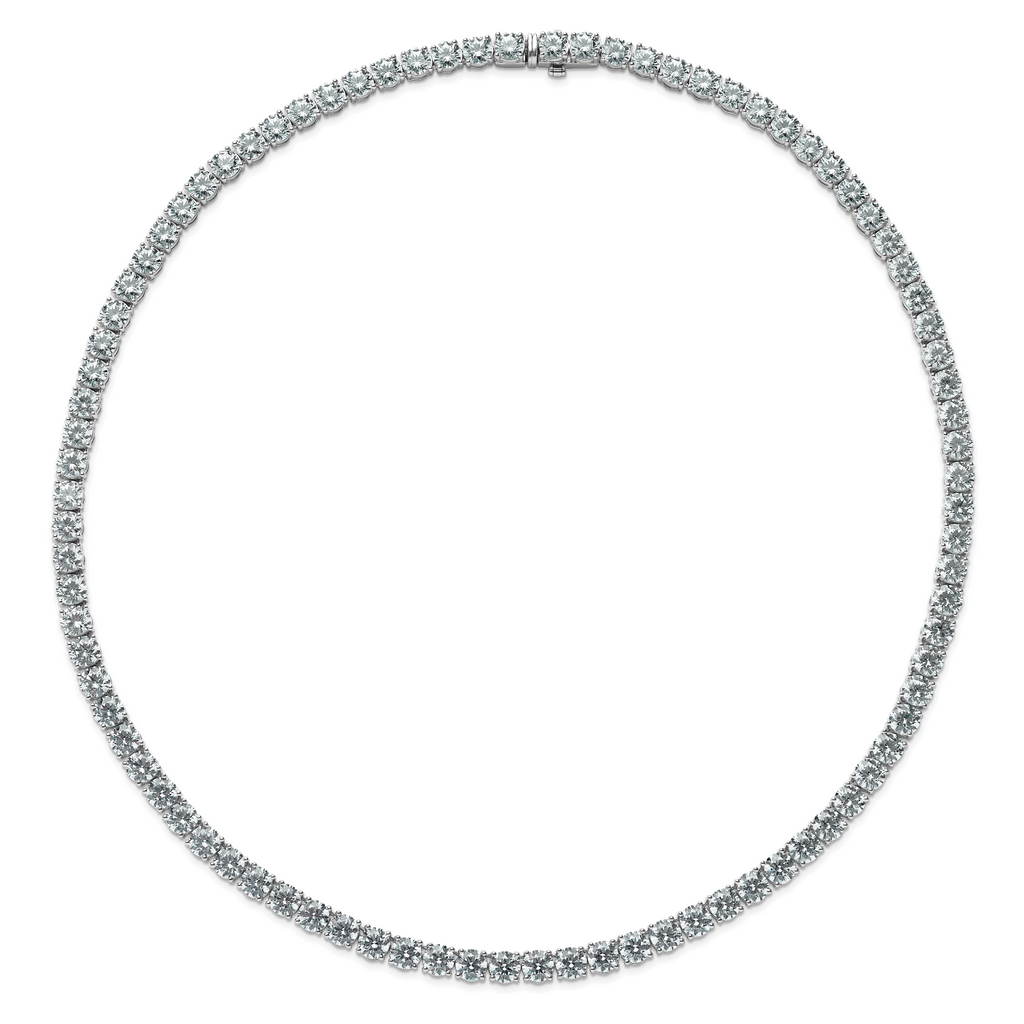 14k White Gold 53 7/8 carat Lab Grown Diamond VS+ F+ Complete Round 22 inch Straight Tennis Necklace