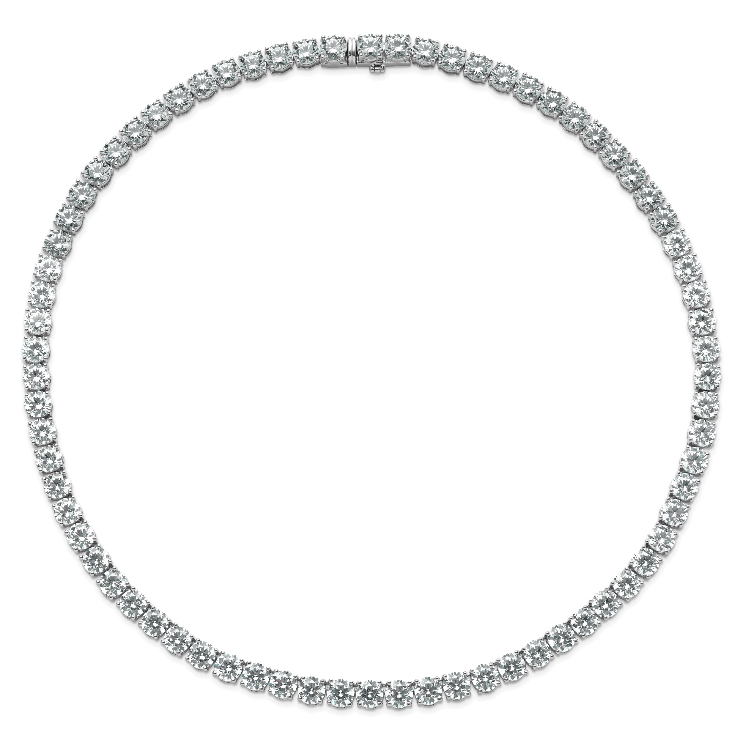 14k White Gold 74 carat Lab Grown Diamond VS+ F+ Complete Round 20 inch Straight Tennis Necklace