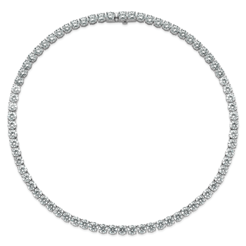 14k White Gold 74 carat Lab Grown Diamond VS+ F+ Complete Round 20 inch Straight Tennis Necklace