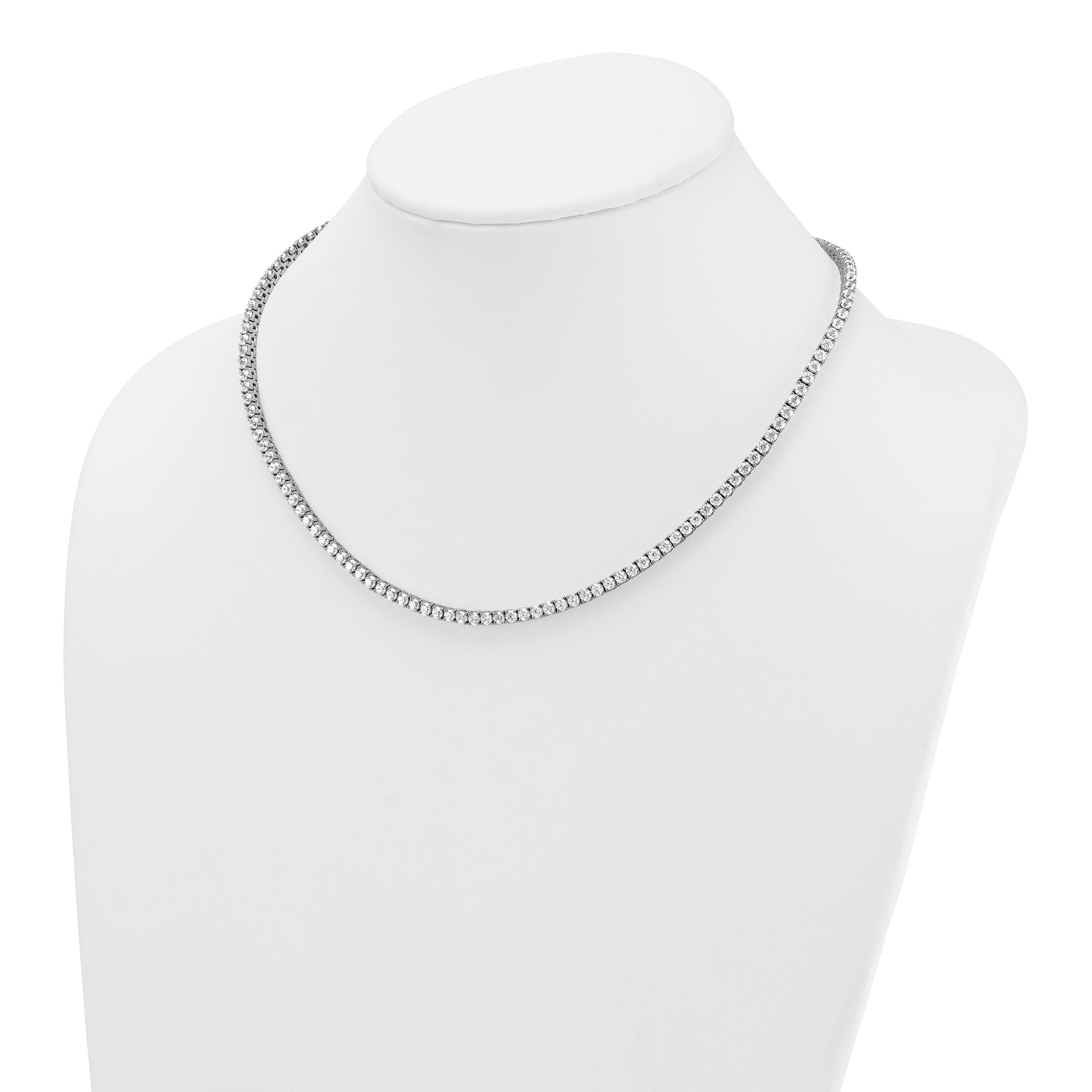 14k White Gold 13 1/2 carat Lab Grown Diamond VS+ F+ Complete Round 18 inch Straight Tennis Necklace