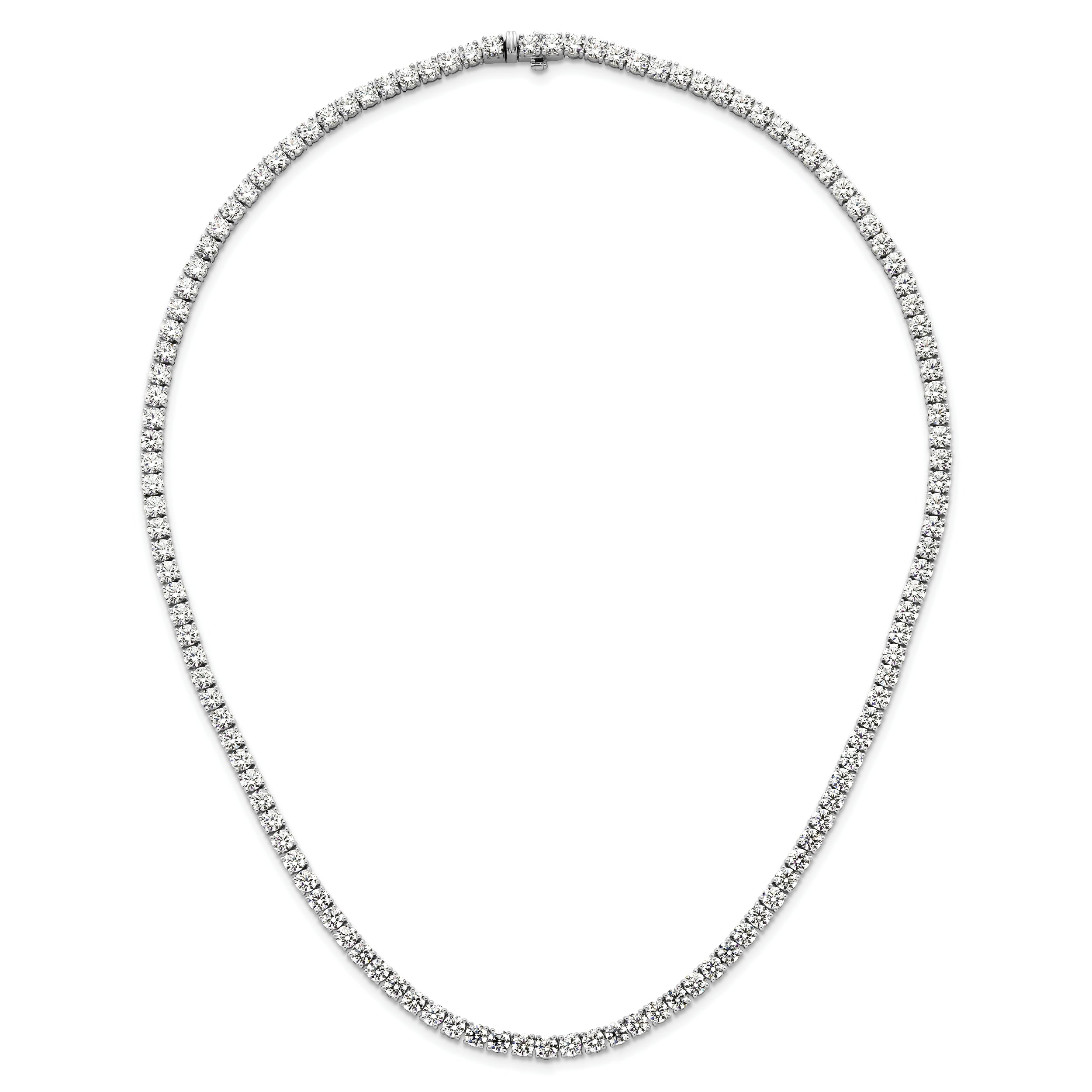 14k White Gold 30 1/2 carat Lab Grown Diamond VS/SI+ G+ Complete Round 20 inch Straight Tennis Necklace