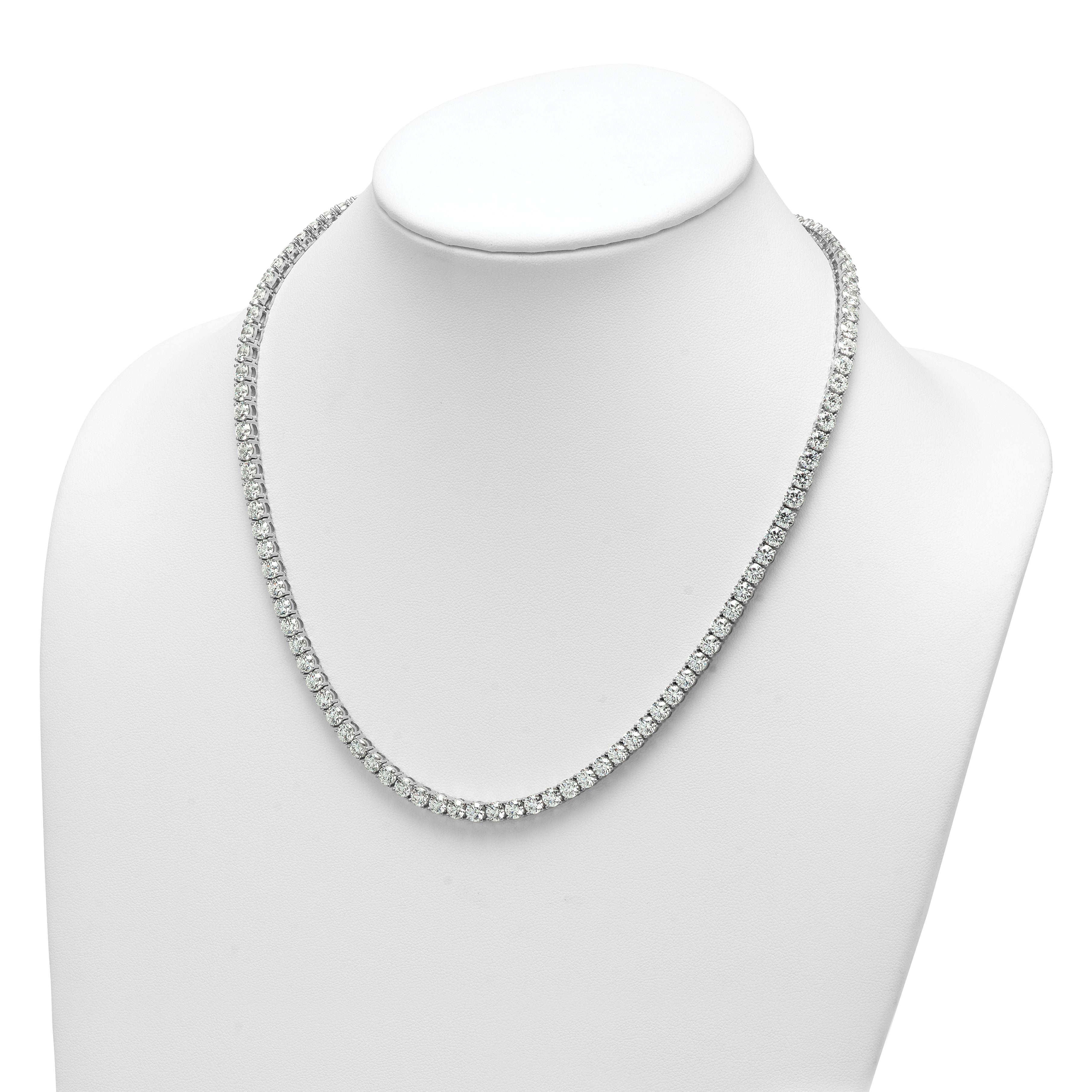 14k White Gold 36 carat Lab Grown Diamond VS+ F+ Complete Round 20 inch Straight Tennis Necklace