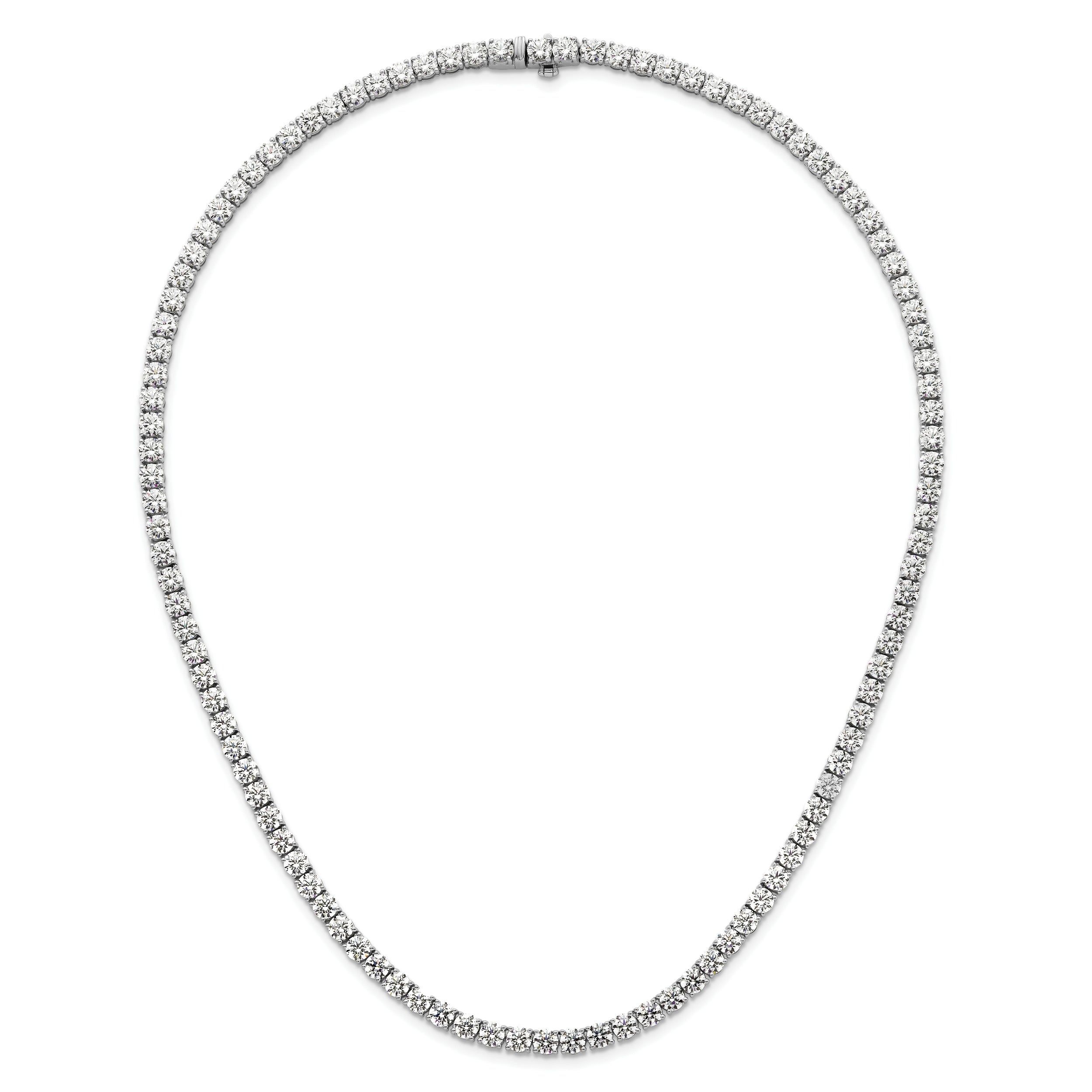14k White Gold 36 carat Lab Grown Diamond VS+ F+ Complete Round 20 inch Straight Tennis Necklace