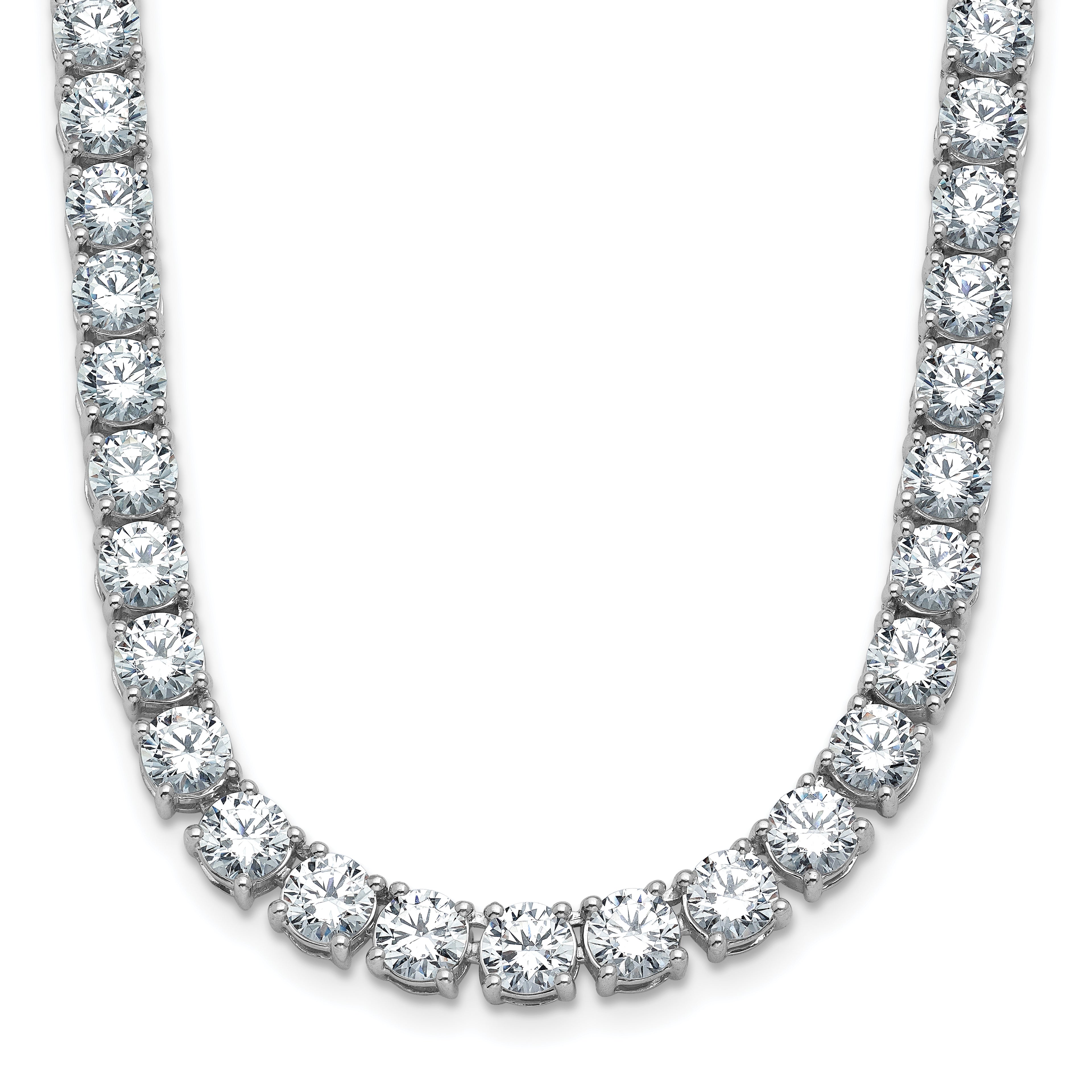 14k White Gold 34 3/8 carat Lab Grown Diamond VS/SI+ G+ Complete Round 18 inch Straight Tennis Necklace