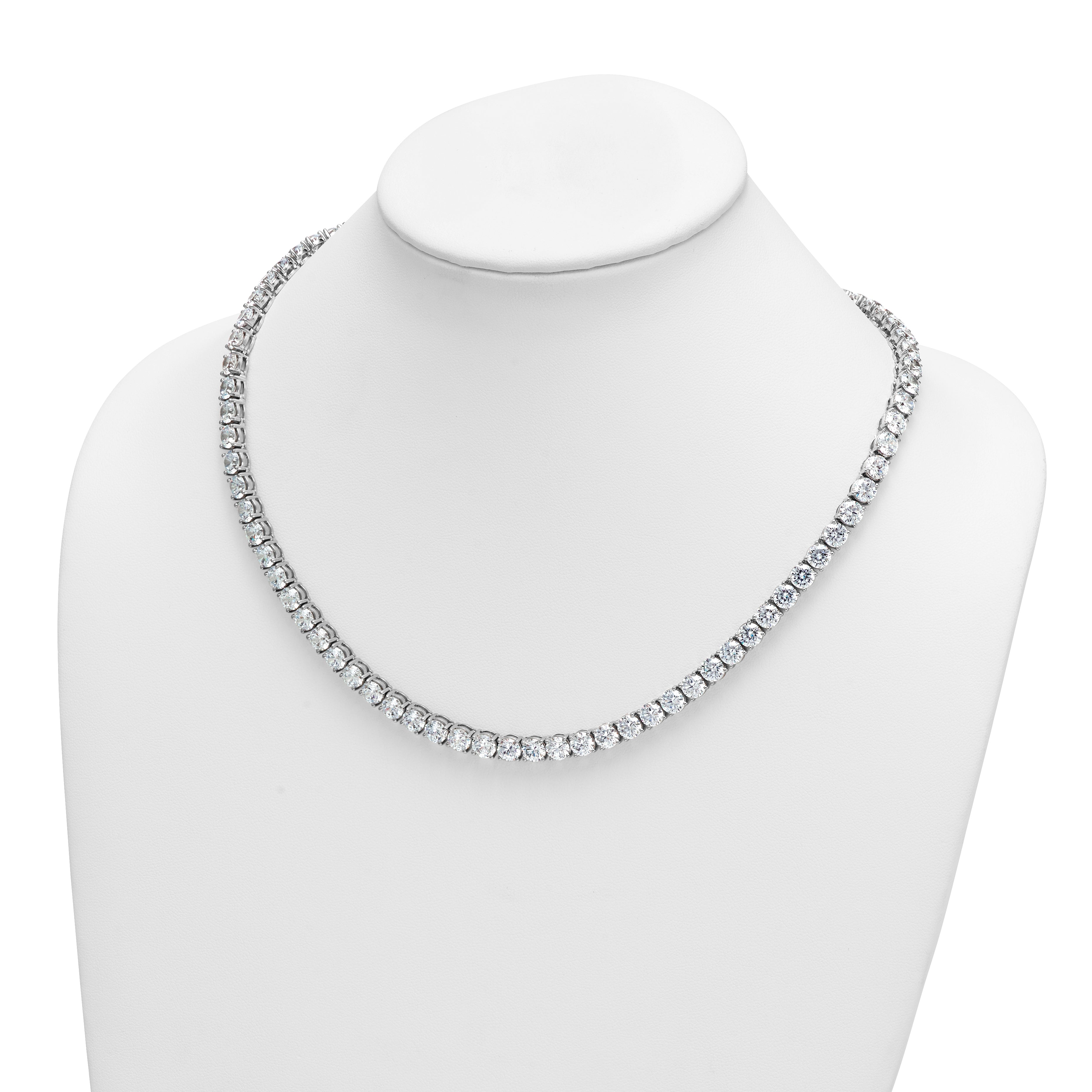 14k White Gold 62 1/4 carat Lab Grown Diamond VS+ F+ Complete Round 20 inch Straight Tennis Necklace