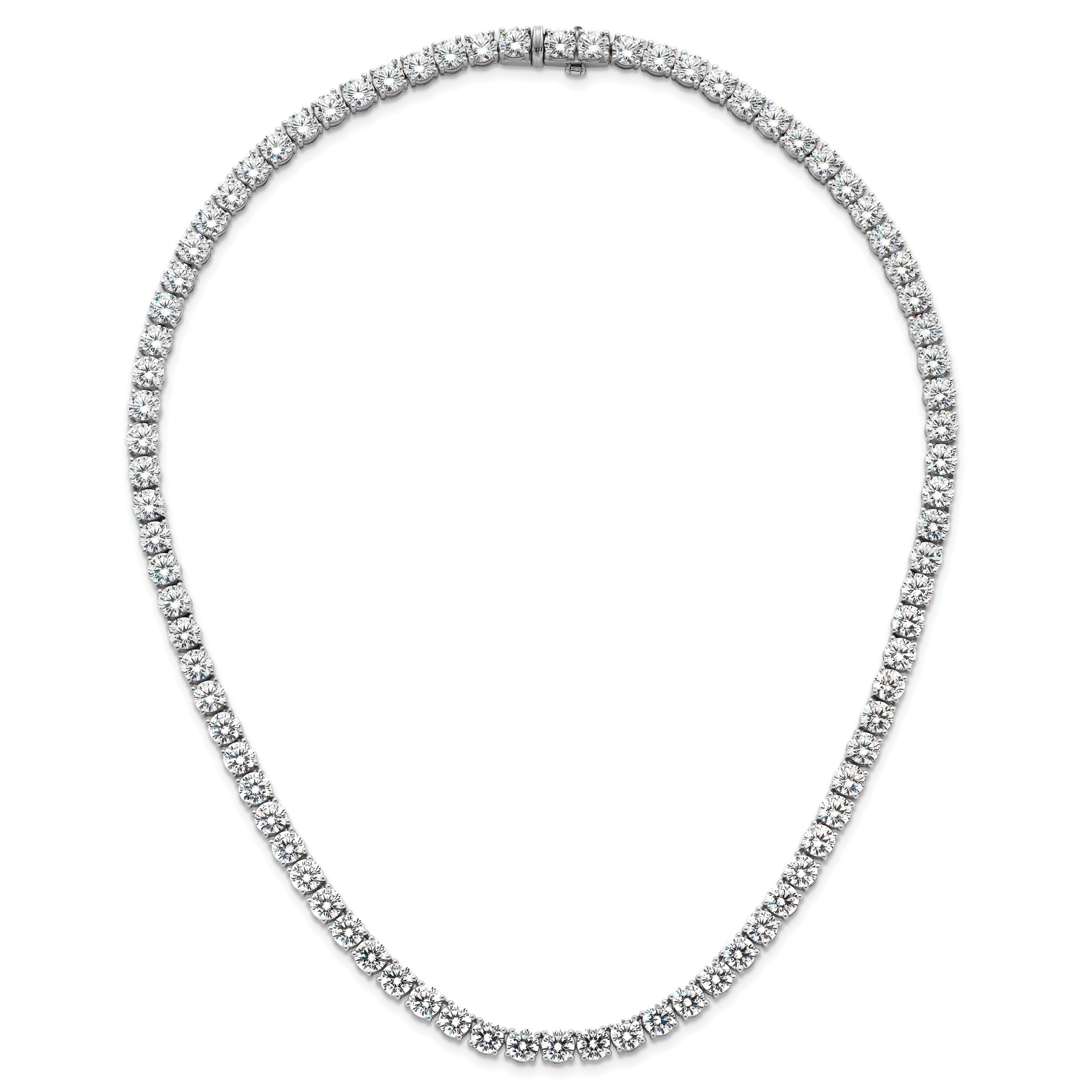 14k White Gold 62 1/4 carat Lab Grown Diamond VS+ F+ Complete Round 20 inch Straight Tennis Necklace