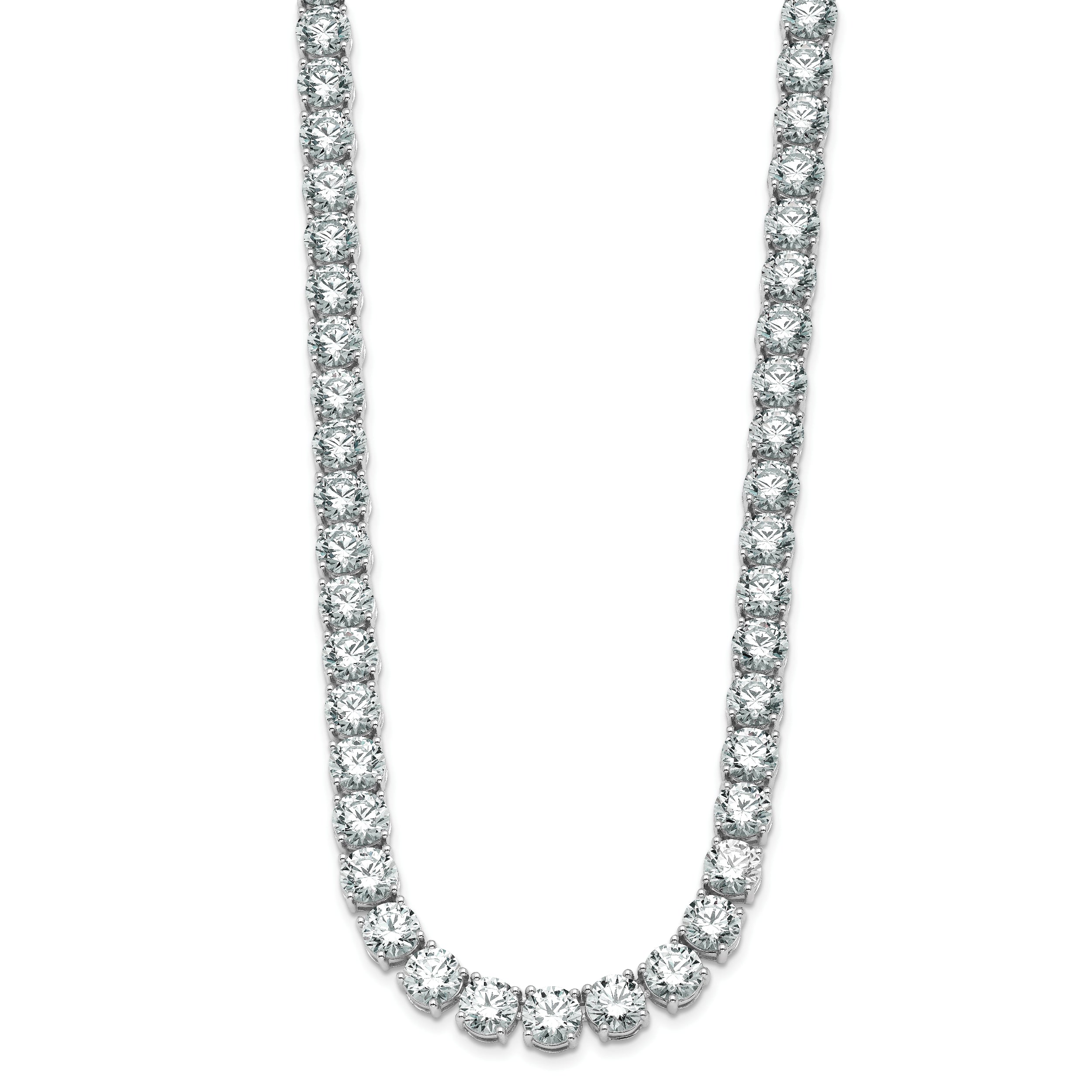 14k White Gold 91 carat Lab Grown Diamond VS+ F+ Complete Round 24 inch Straight Tennis Necklace