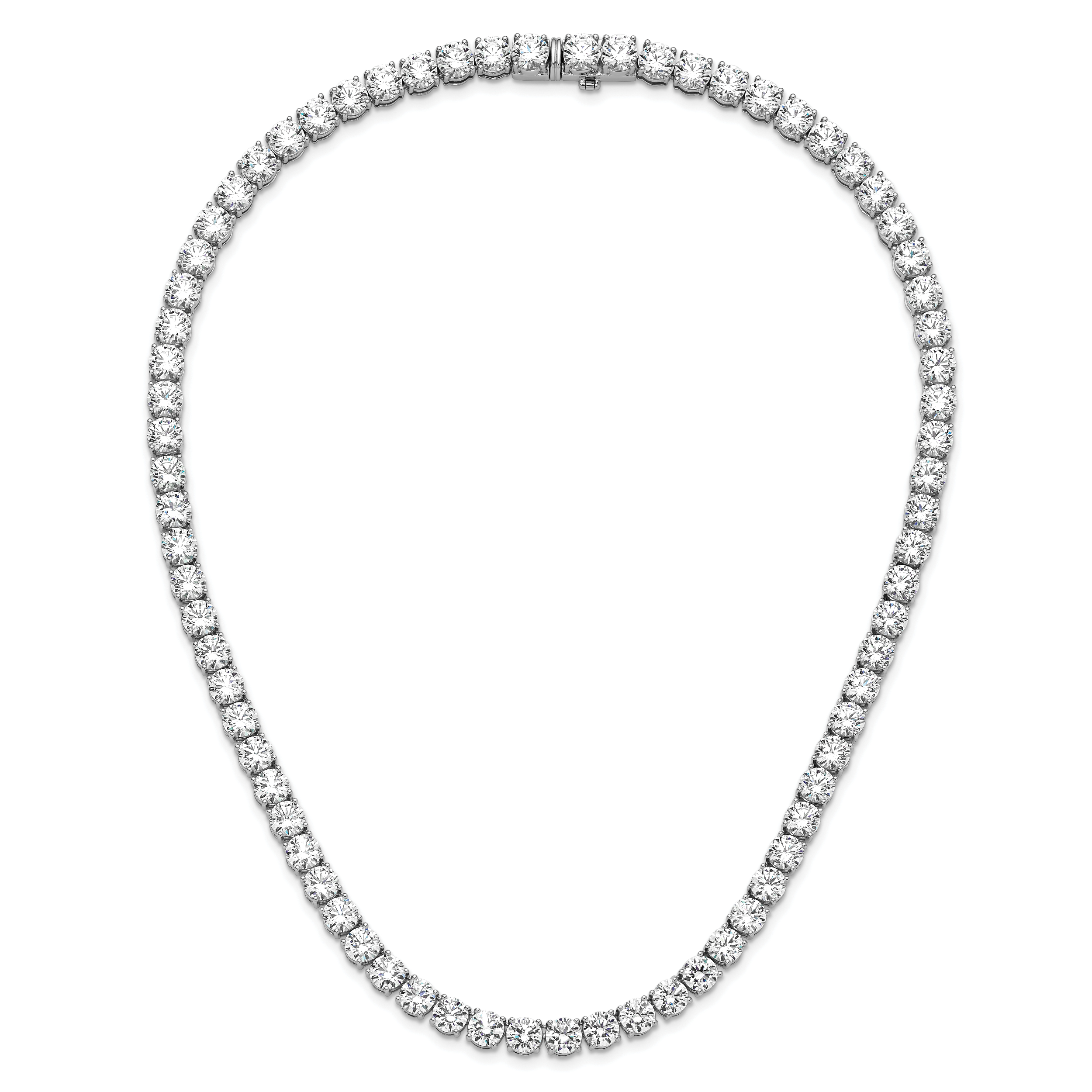 14k White Gold 74 carat Lab Grown Diamond VS+ F+ Complete Round 20 inch Straight Tennis Necklace