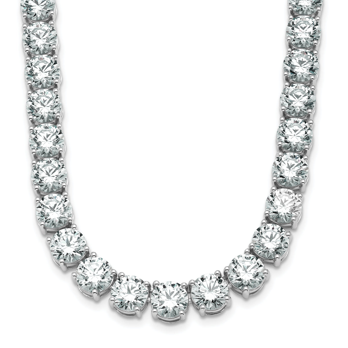 14k White Gold 91 carat Lab Grown Diamond VS+ F+ Complete Round 24 inch Straight Tennis Necklace