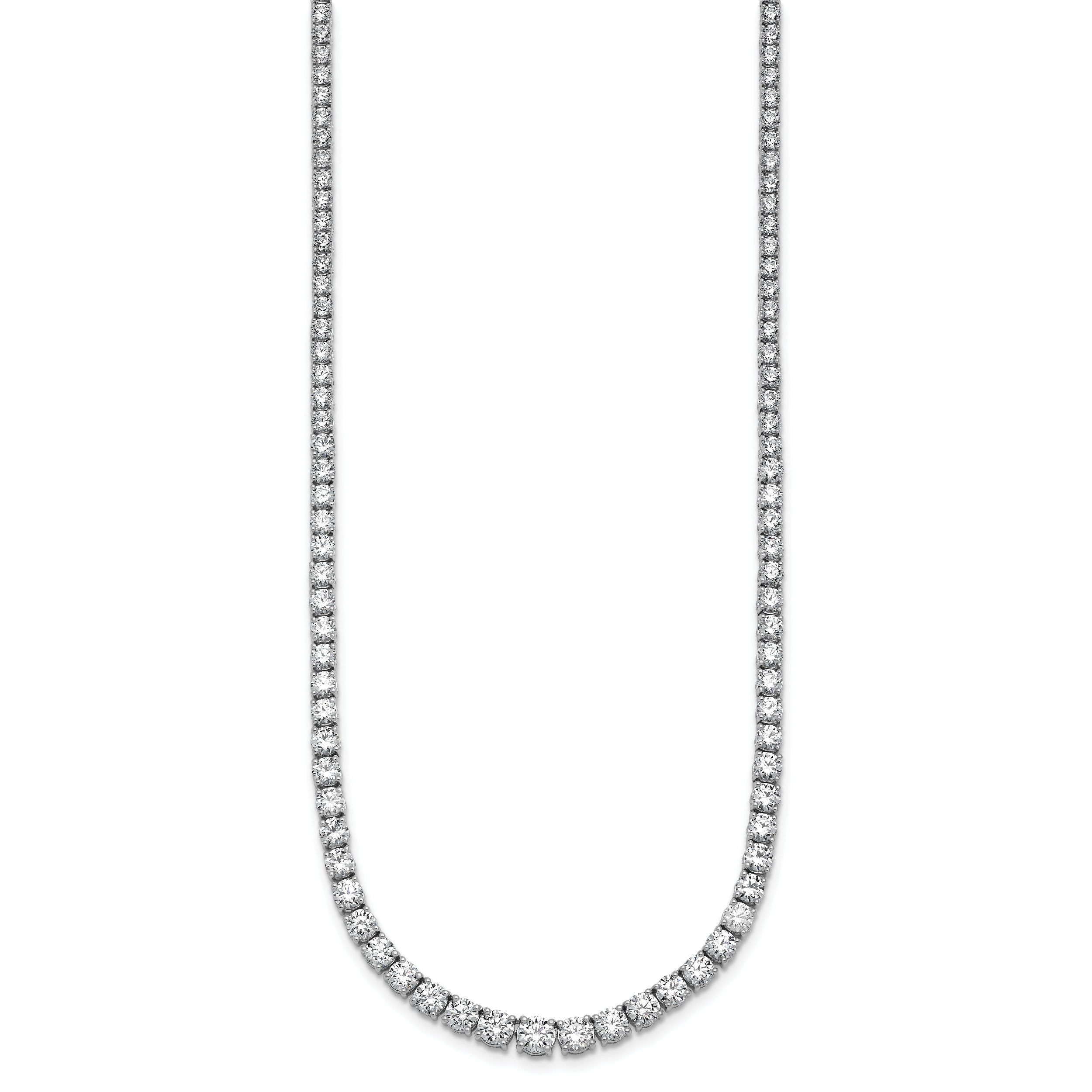 14k White Gold 14 1/2 carat Lab Grown Diamond VS/SI+ G+ Complete Round 18 inch Graduated Tennis Necklace