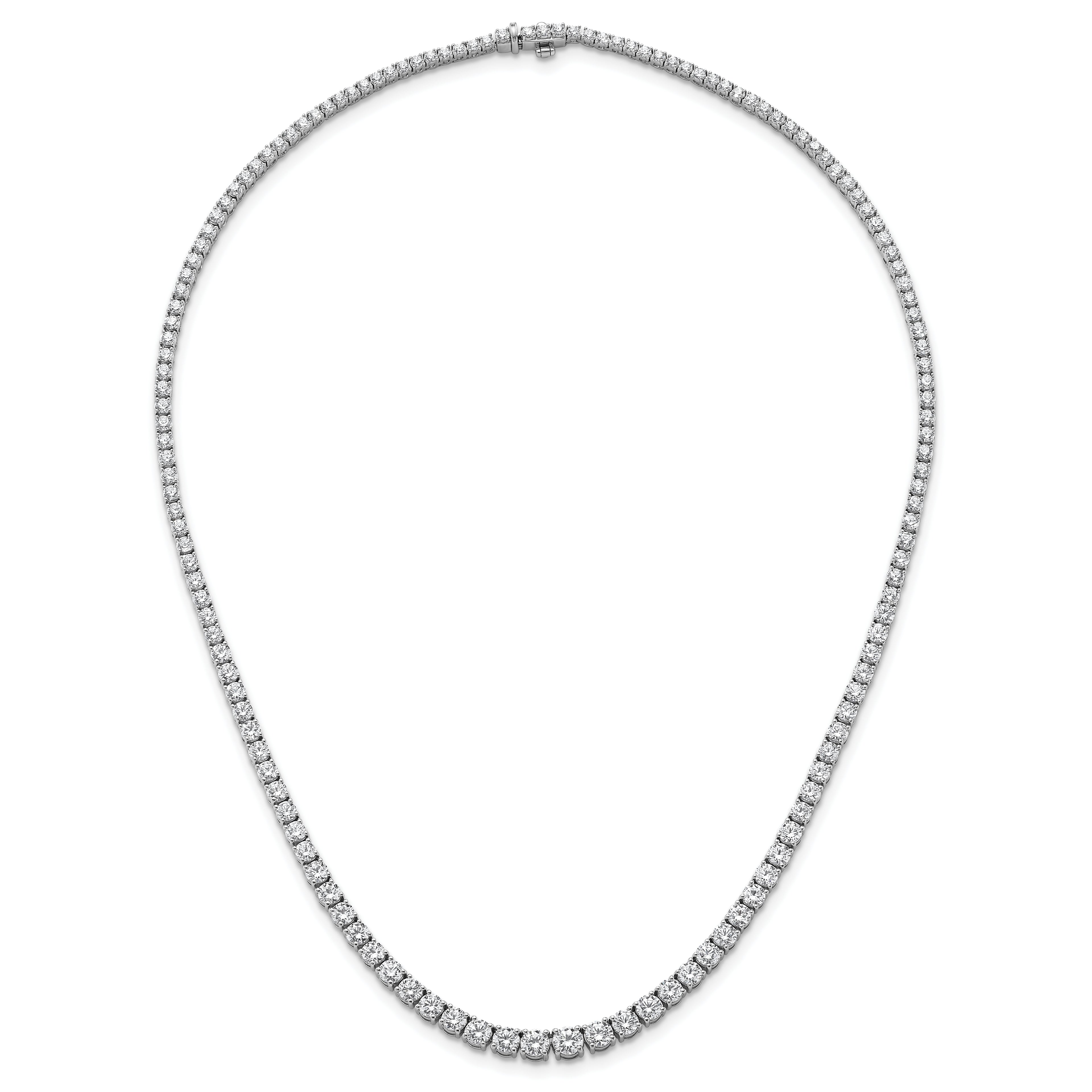 14k White Gold 14 1/2 carat Lab Grown Diamond VS+ F+ Complete Round 18 inch Graduated Tennis Necklace