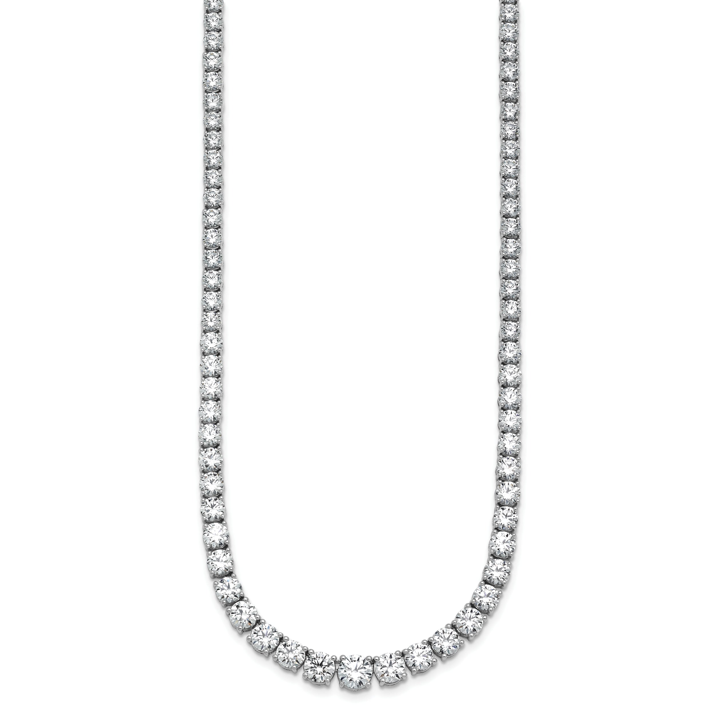 14k White Gold 28 1/2 carat Lab Grown Diamond VS+ F+ Complete Round 18 inch Graduated Tennis Necklace