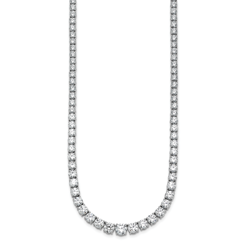 14k White Gold 28 1/2 carat Lab Grown Diamond VS+ F+ Complete Round 18 inch Graduated Tennis Necklace