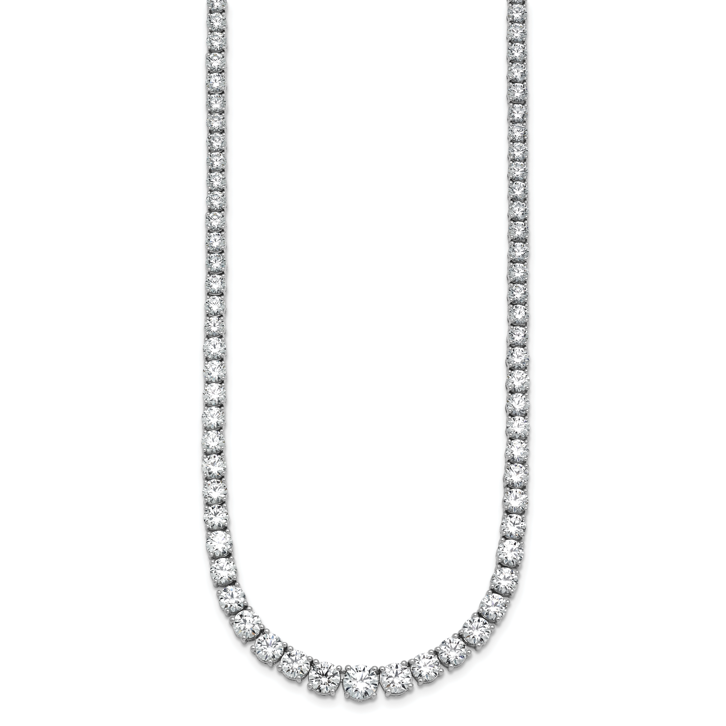 14k White Gold 28 1/2 carat Lab Grown Diamond VS+ F+ Complete Round 18 inch Graduated Tennis Necklace