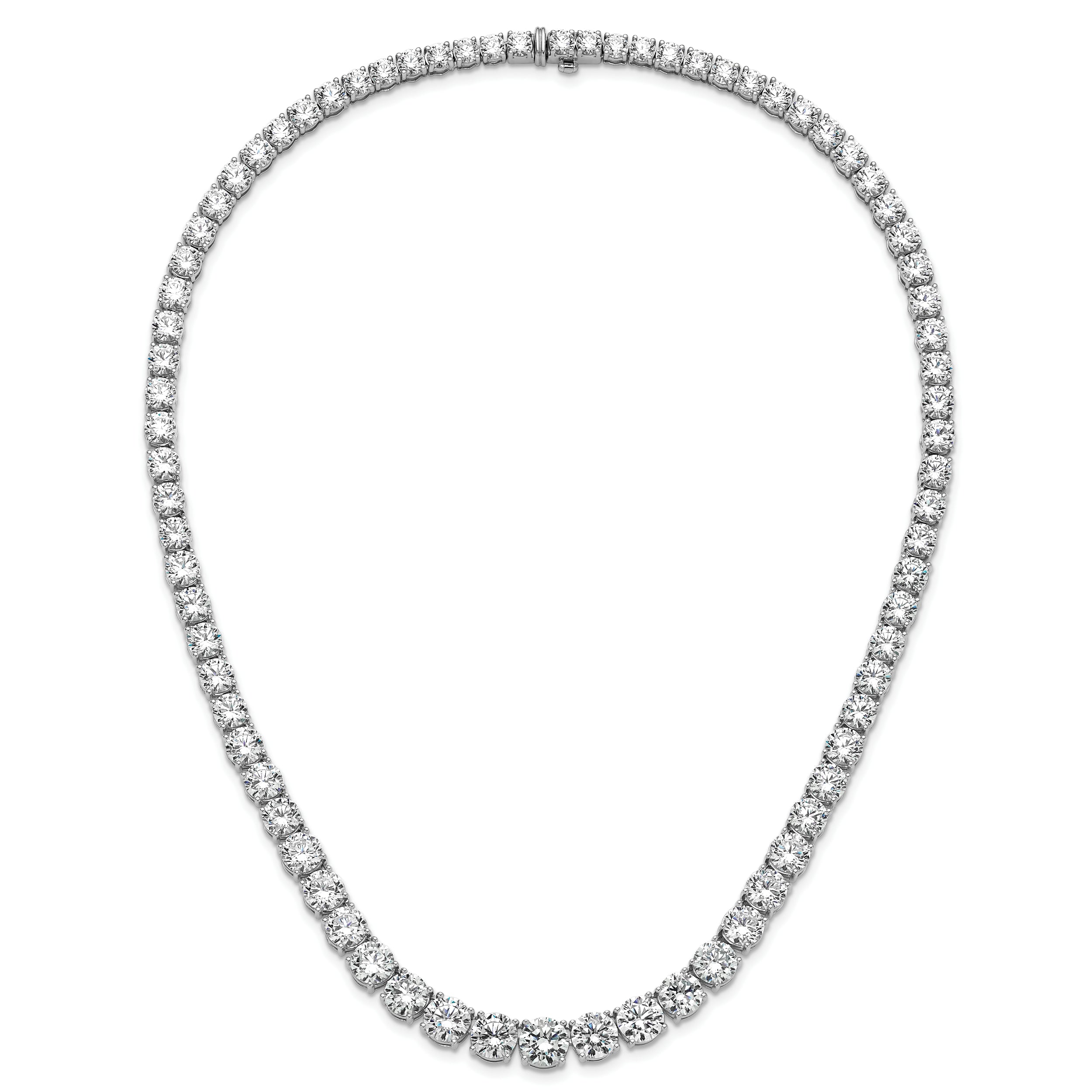 14k White Gold 72 3/8 carat Lab Grown Diamond VS/SI+ G+ Complete Round 20 inch Graduated Tennis Necklace