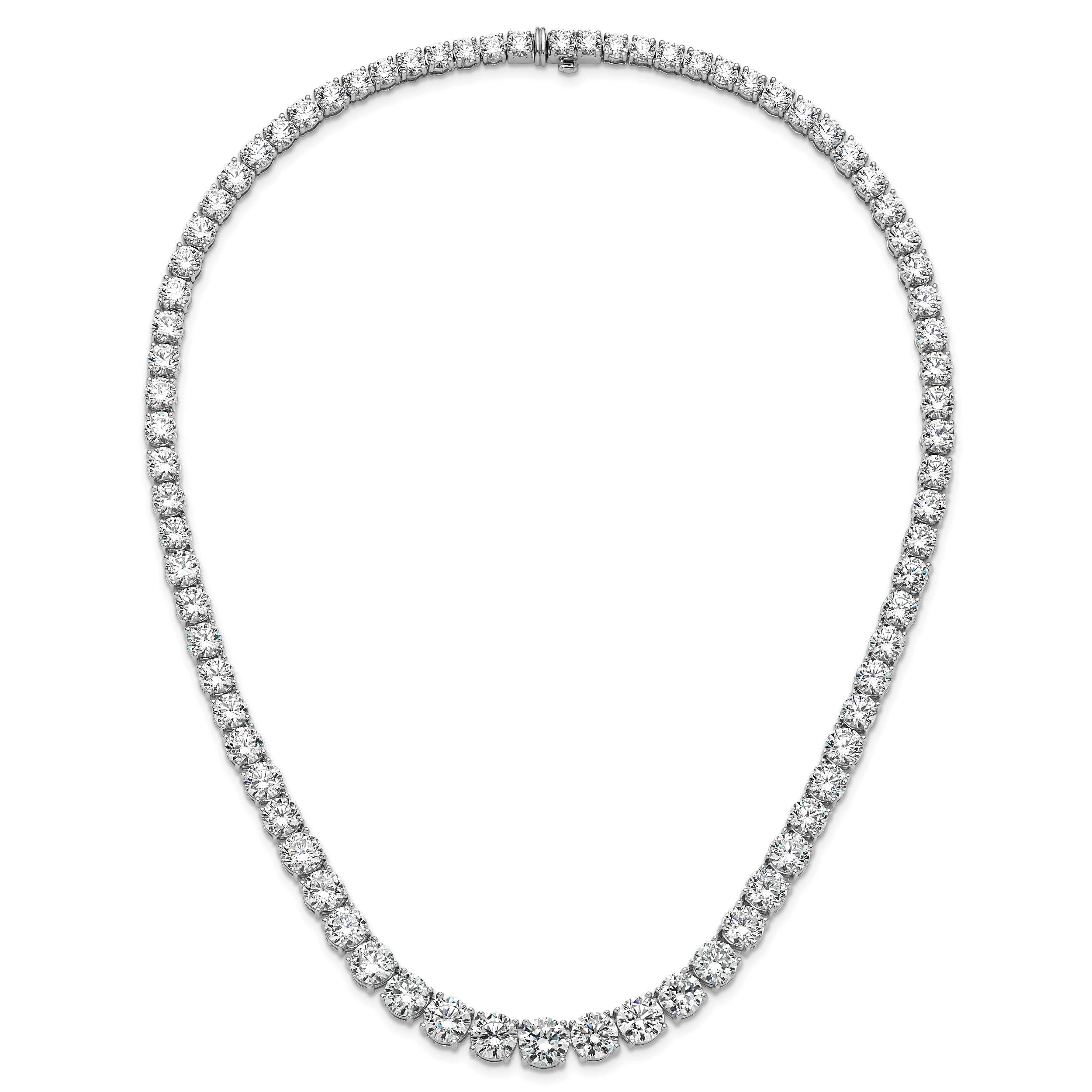 14k White Gold 72 3/8 carat Lab Grown Diamond VS/SI+ G+ Complete Round 20 inch Graduated Tennis Necklace