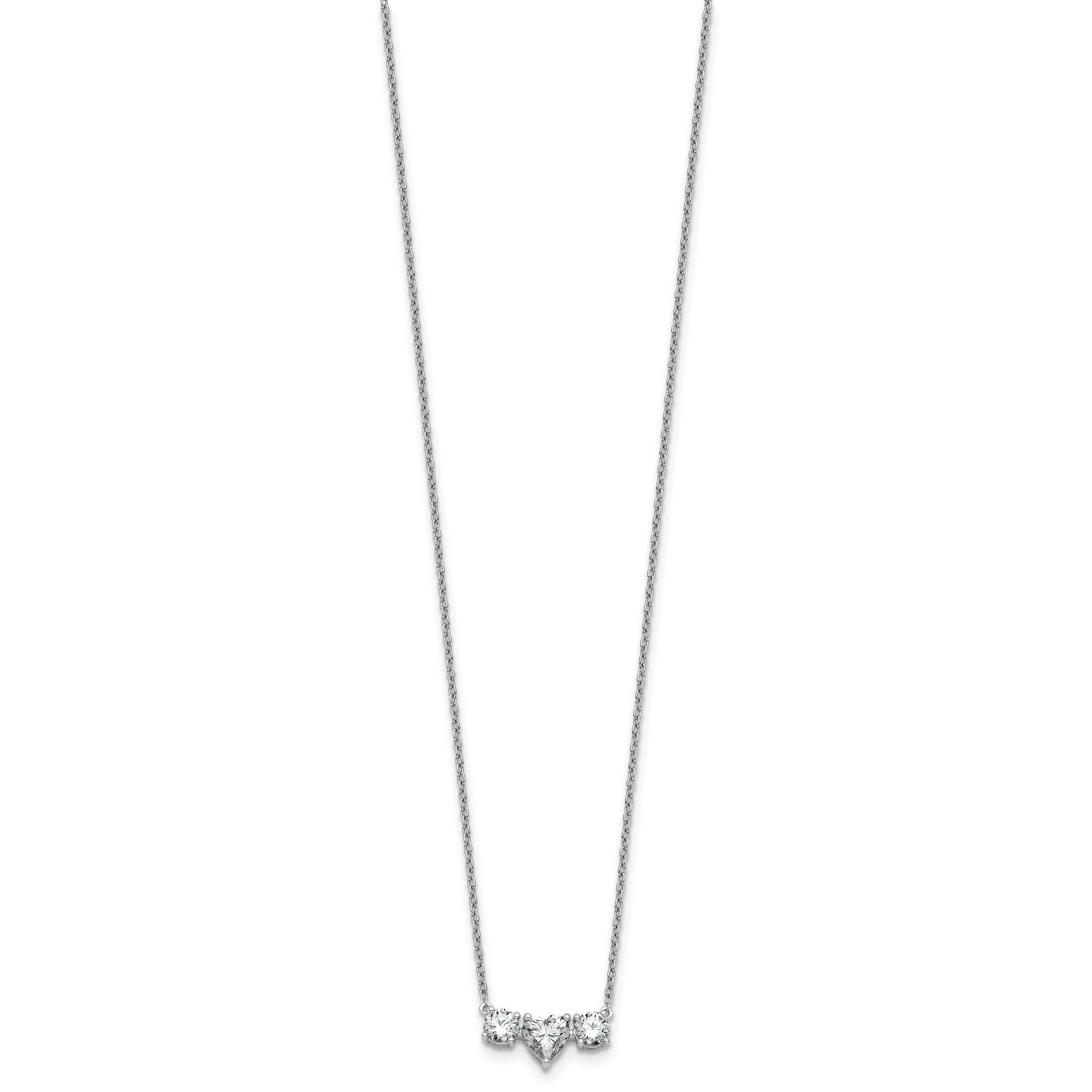 14k White Gold 1 3/8 carat Lab Grown Diamond VS/SI+ G+ Complete 16 inch Three Stone Heart Center Necklace
