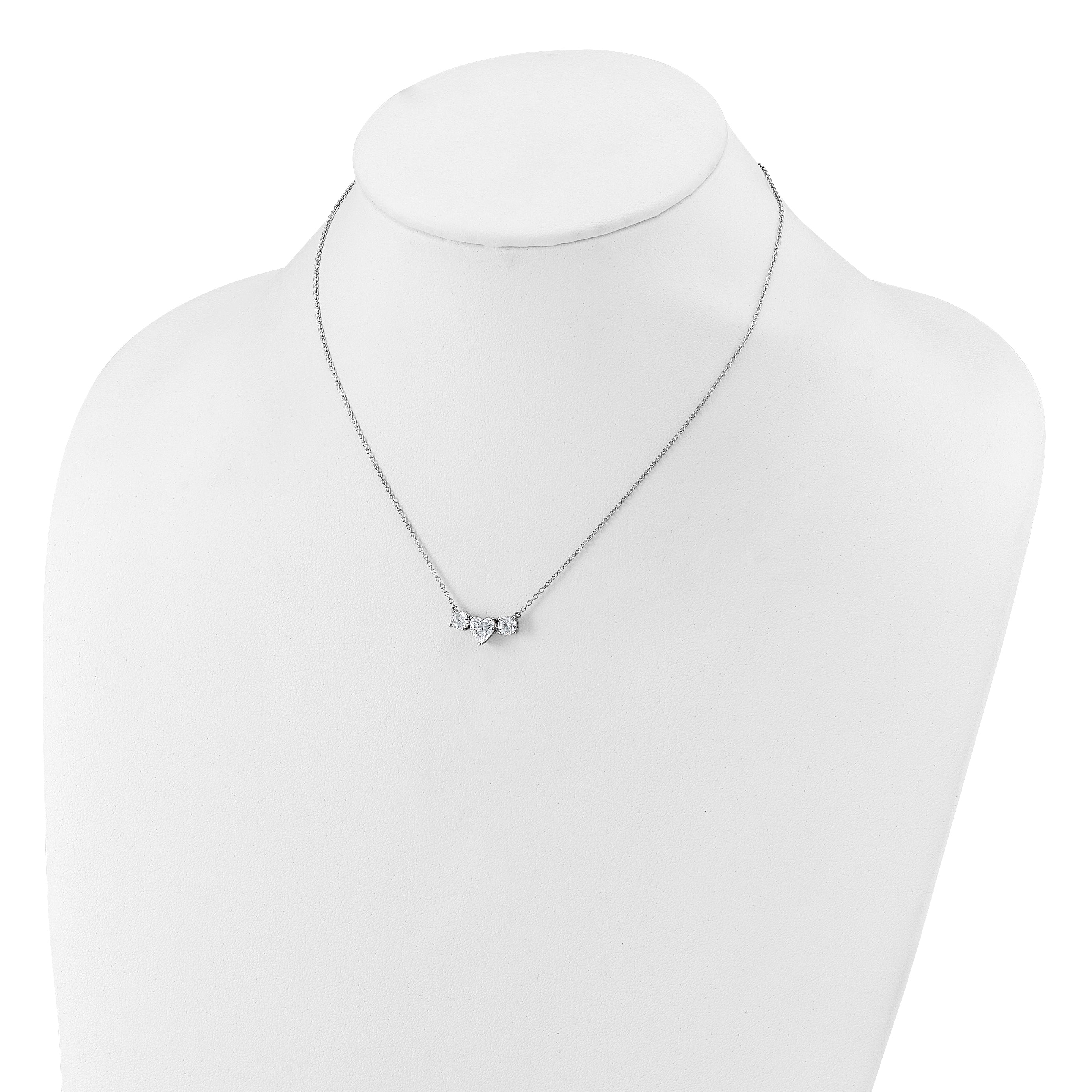 14k White Gold 1 3/8 carat Lab Grown Diamond VS/SI+ G+ Complete 16 inch Three Stone Heart Center Necklace