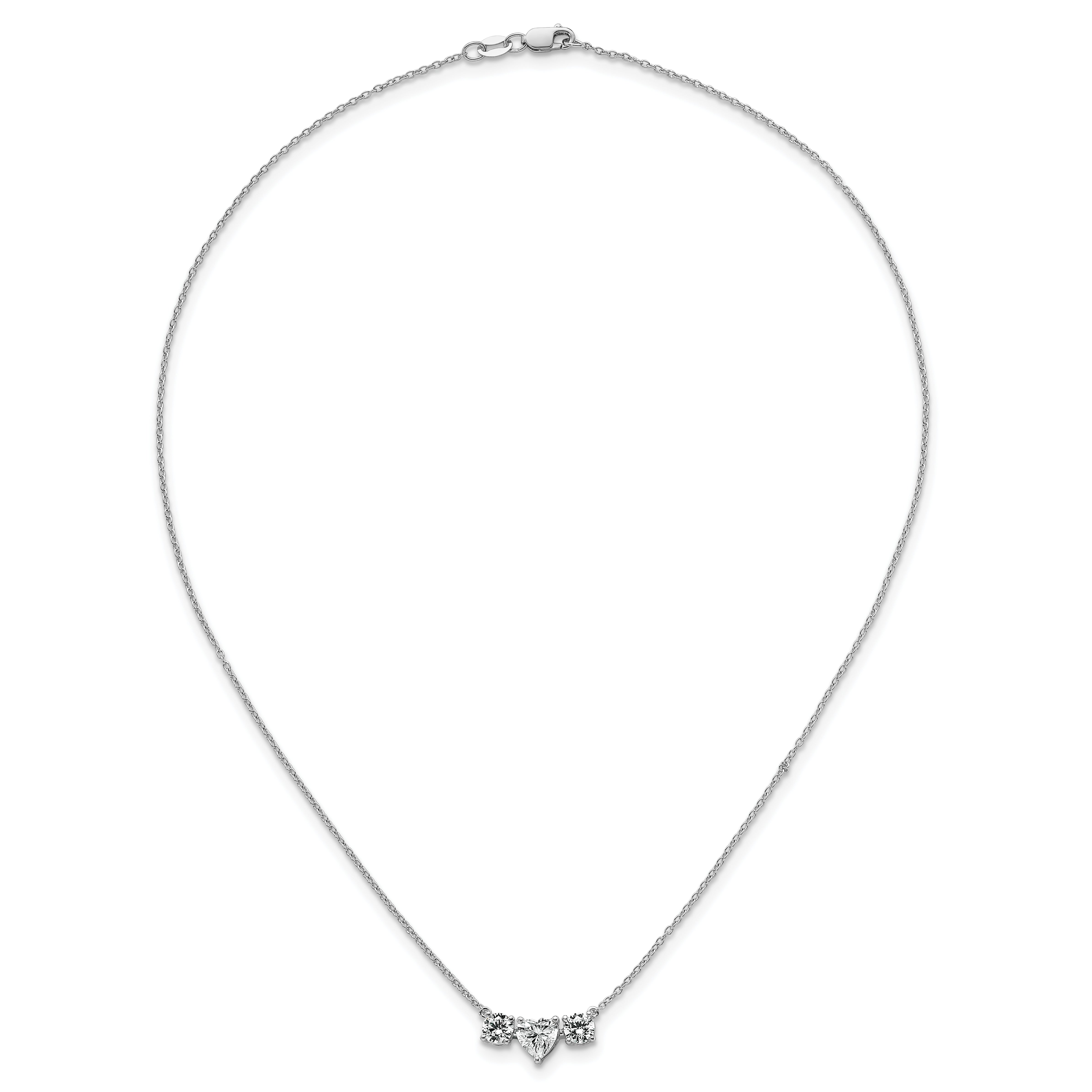 14k White Gold 1 3/8 carat Lab Grown Diamond VS/SI+ G+ Complete 16 inch Three Stone Heart Center Necklace