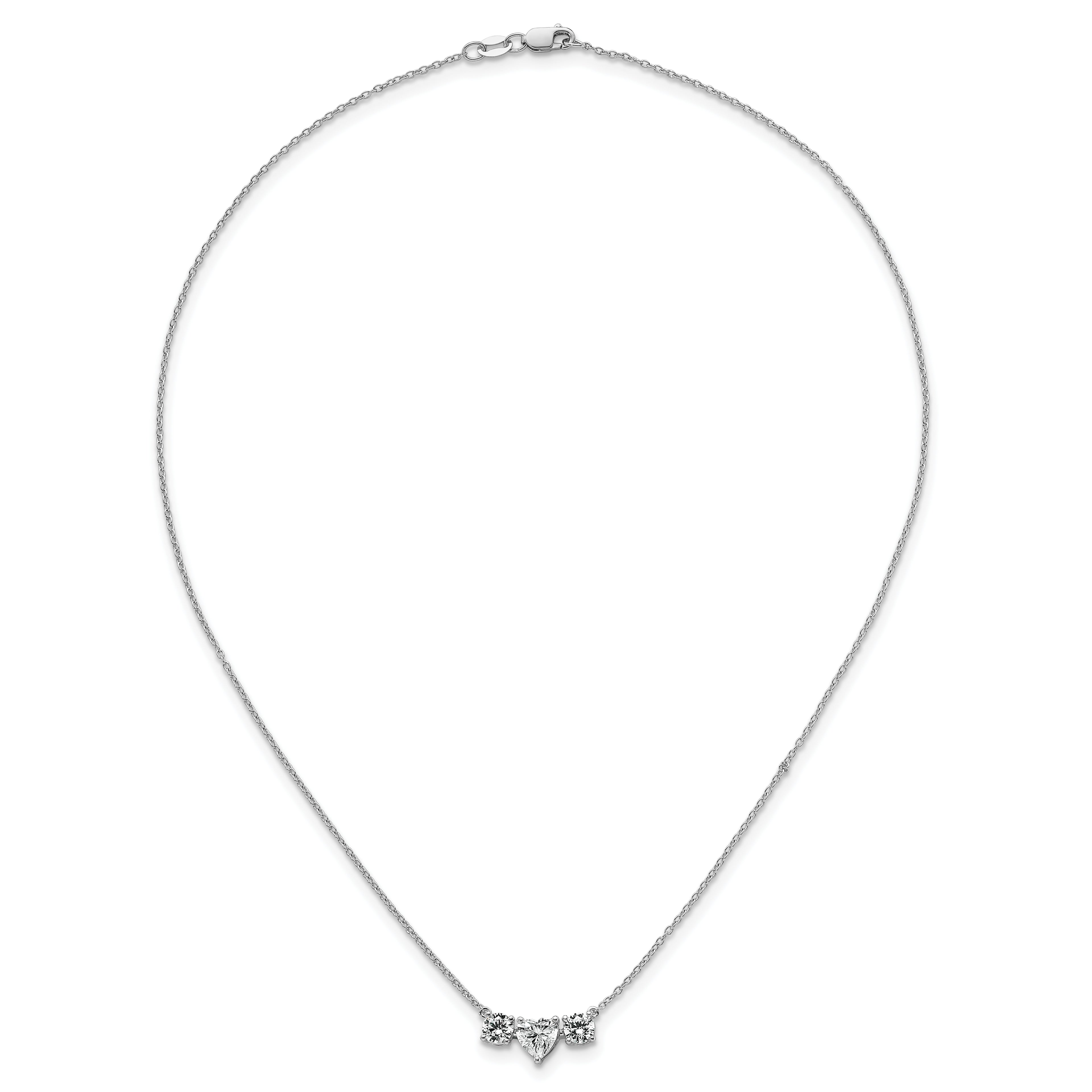 14k White Gold 1 3/8 carat Lab Grown Diamond VS/SI+ G+ Complete 16 inch Three Stone Heart Center Necklace