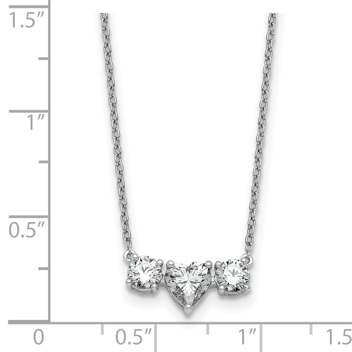 14k White Gold 1 3/8 carat Lab Grown Diamond VS/SI+ G+ Complete 16 inch Three Stone Heart Center Necklace