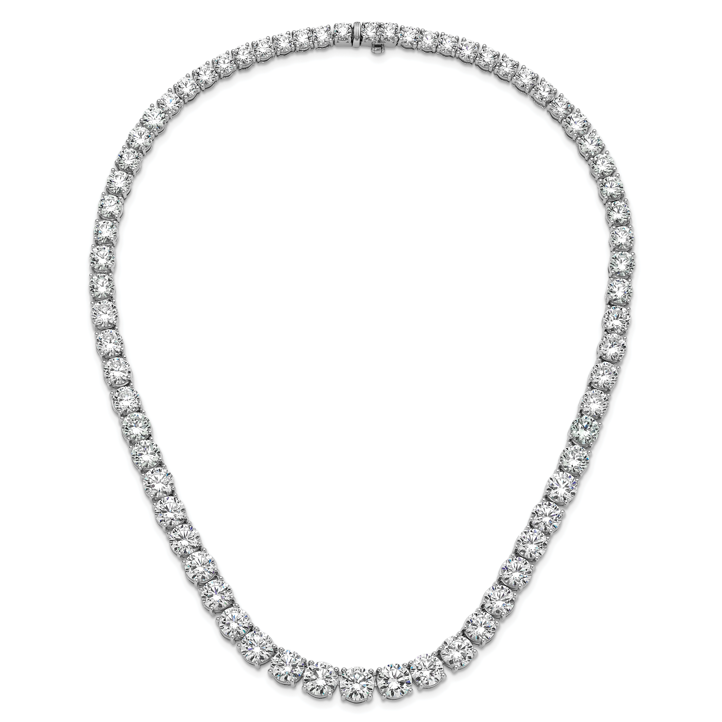 14k White Gold 100 3/4 carat Lab Grown Diamond VS+ F+ Complete Round 20 inch Graduated Tennis Necklace