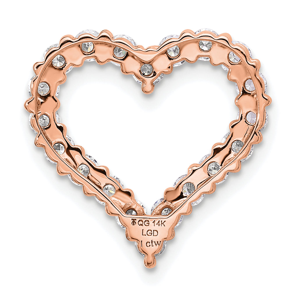 14k Rose Gold 1 carat Lab Grown Diamond VS/SI+ G+ Complete Heart Chain Slide Pendant