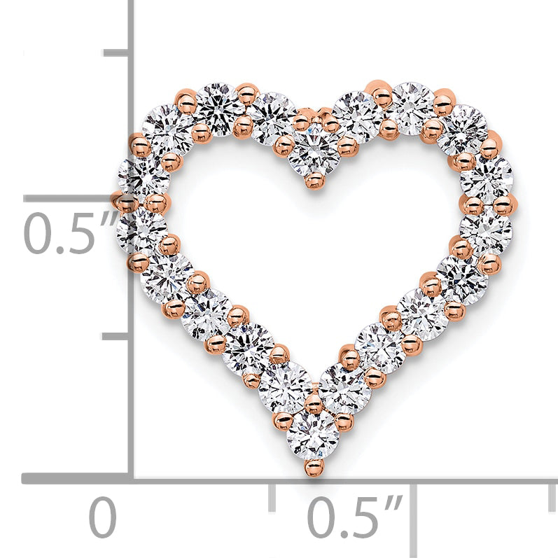 14k Rose Gold 1 carat Lab Grown Diamond VS/SI+ G+ Complete Heart Chain Slide Pendant