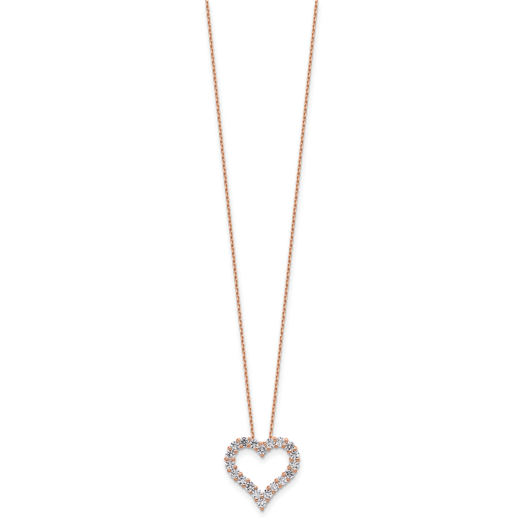 14k Rose Gold 1 carat Lab Grown Diamond VS/SI+ G+ Complete 18 inch Heart Pendant Necklace
