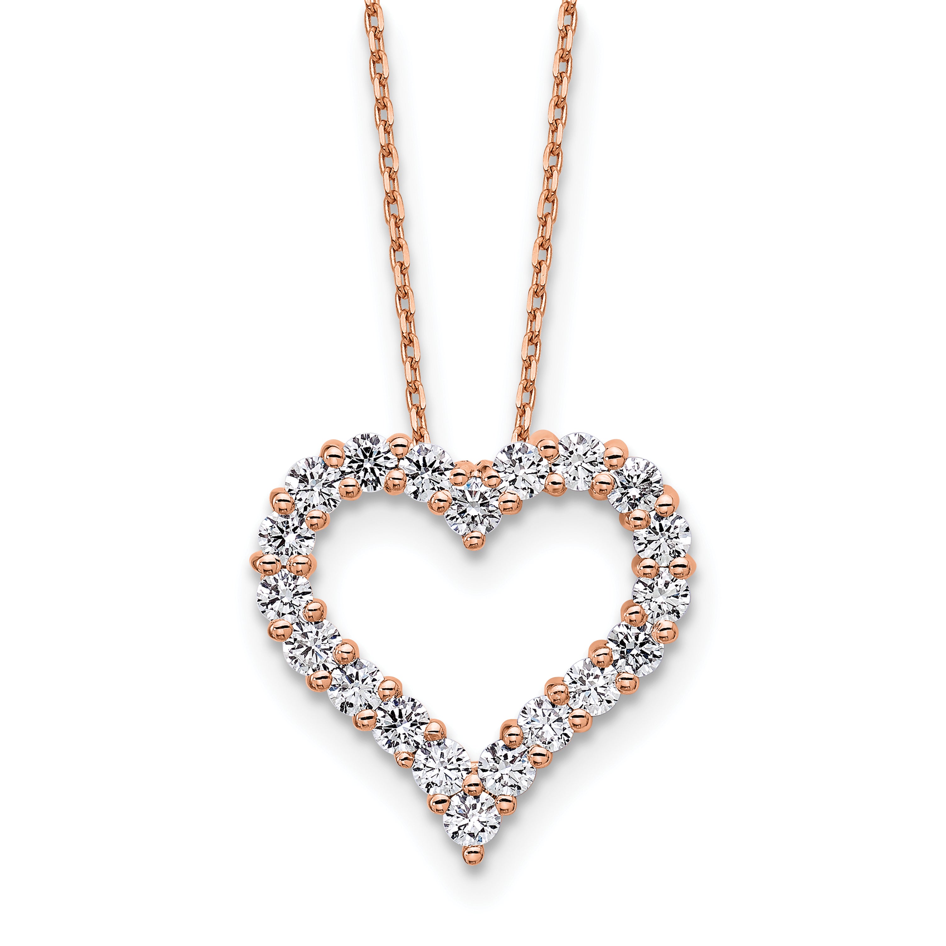 14k Rose Gold 1 carat Lab Grown Diamond VS/SI+ G+ Complete 18 inch Heart Pendant Necklace