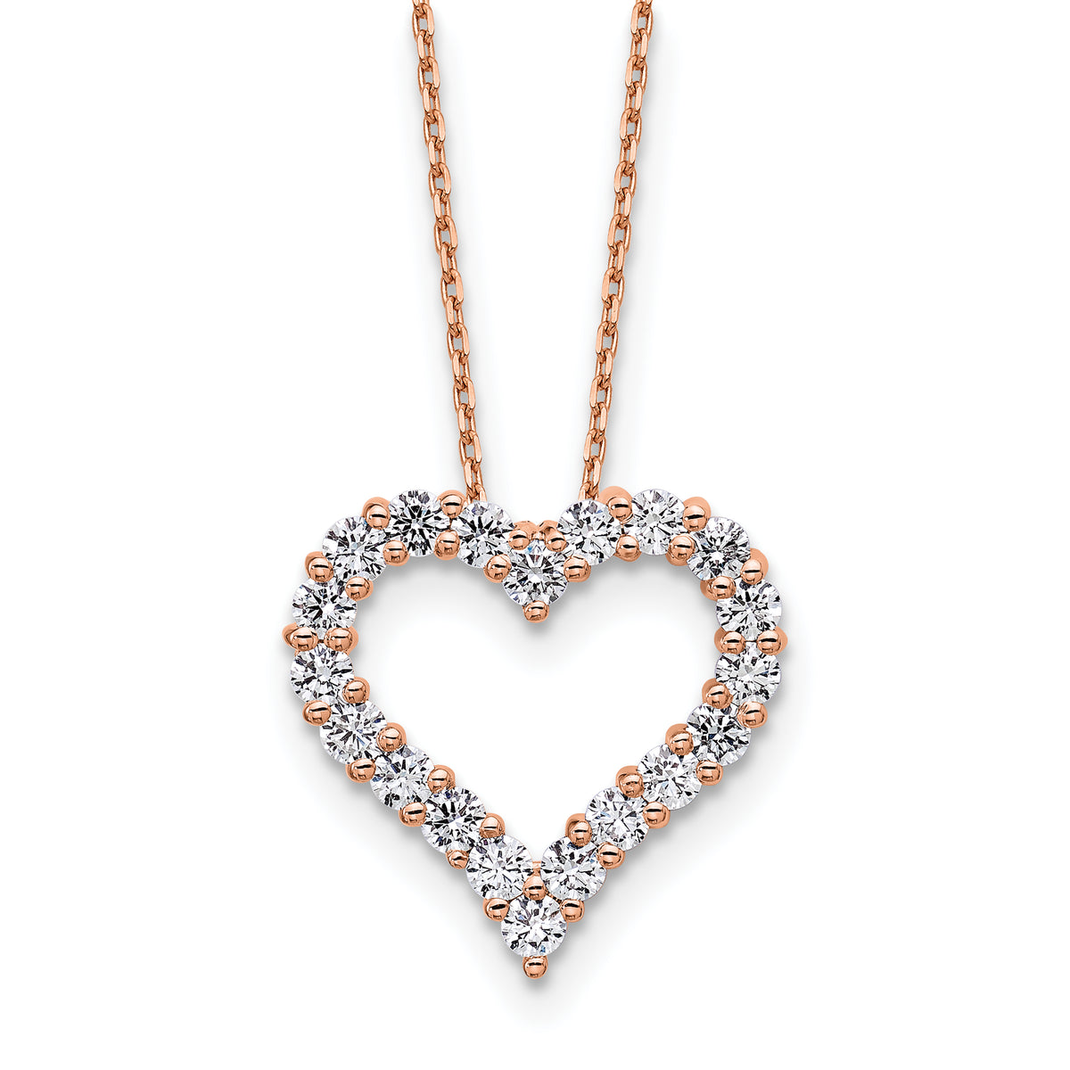 14k Rose Gold 1 carat Lab Grown Diamond VS/SI+ G+ Complete 18 inch Heart Pendant Necklace