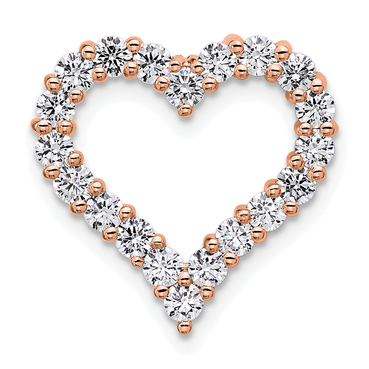 14k Rose Gold 1 carat Lab Grown Diamond VS/SI+ G+ Complete Heart Chain Slide Pendant