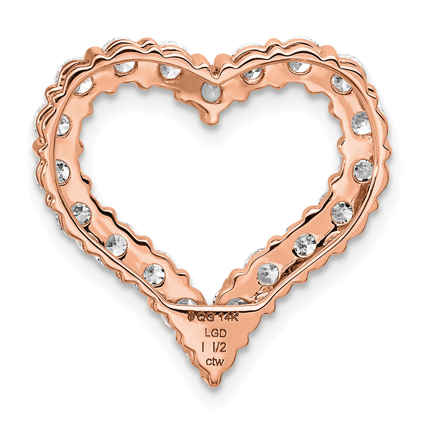 14k Rose Gold 1 1/2 carat Lab Grown Diamond VS/SI+ G+ Complete Heart Chain Slide Pendant