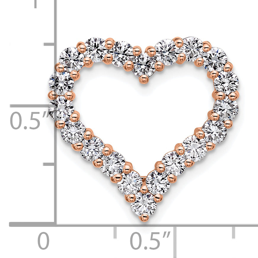 14k Rose Gold 1 1/2 carat Lab Grown Diamond VS/SI+ G+ Complete Heart Chain Slide Pendant