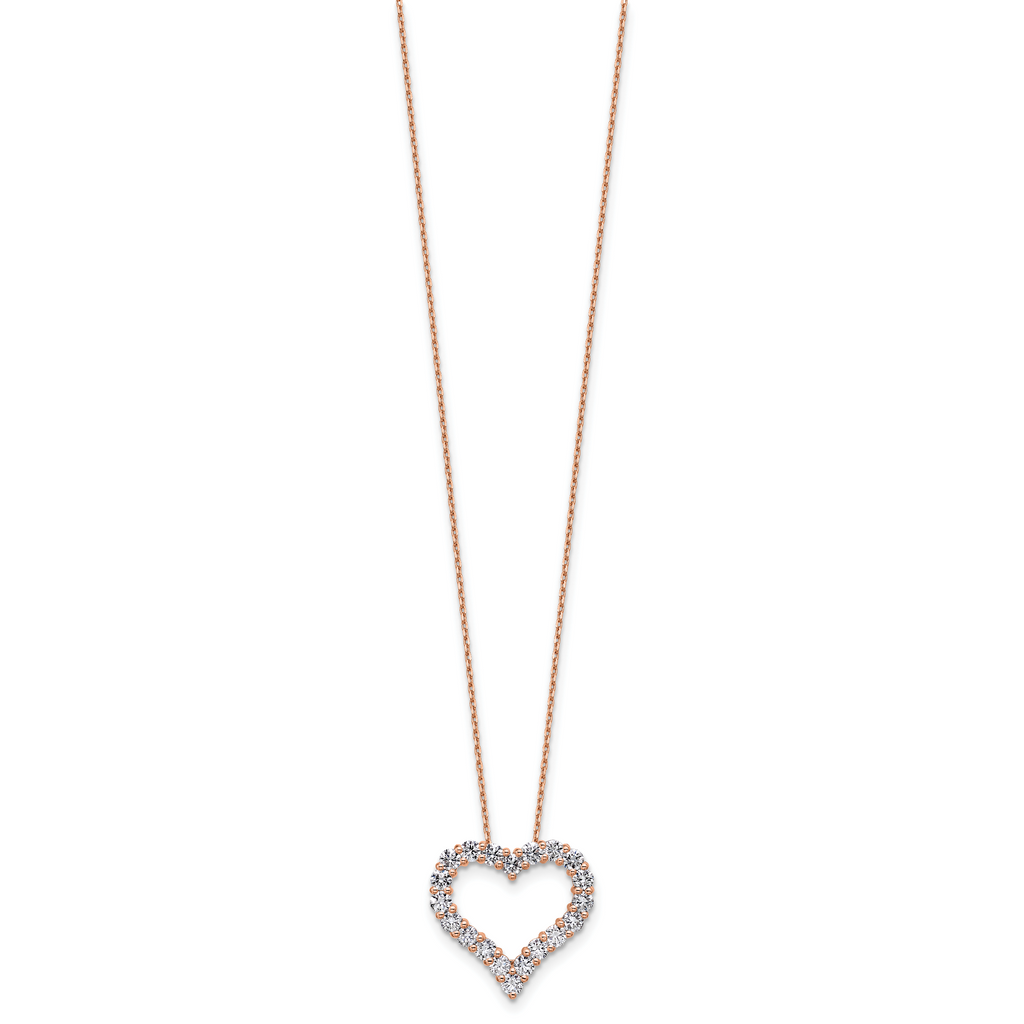 14k Rose Gold 1 1/2 carat Lab Grown Diamond VS/SI+ G+ Complete 18 inch Heart Pendant Necklace